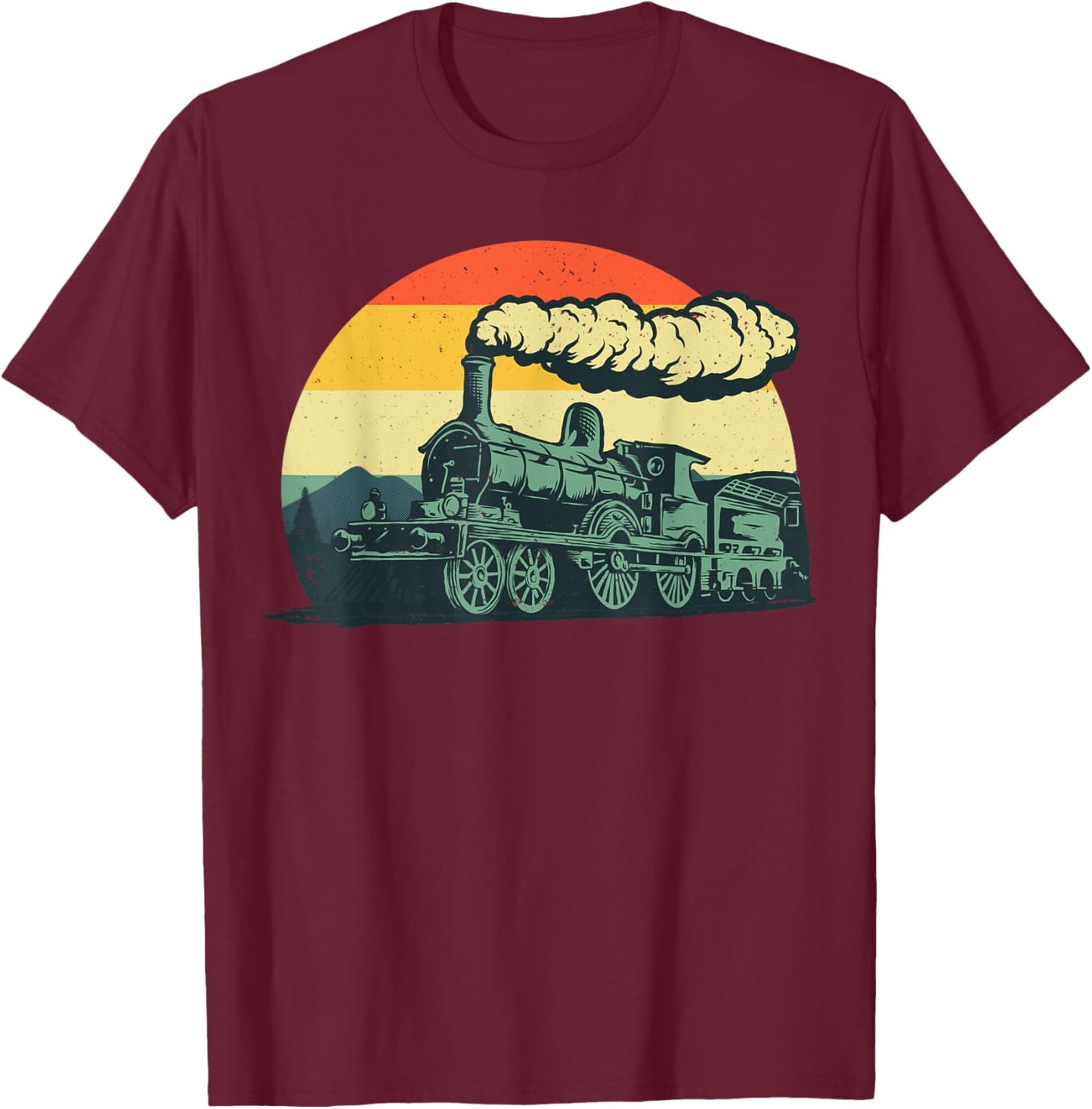 Cool Train Women Vintage Steam Engine Railroad Model T-Shirt - T-Shirt | Maroon