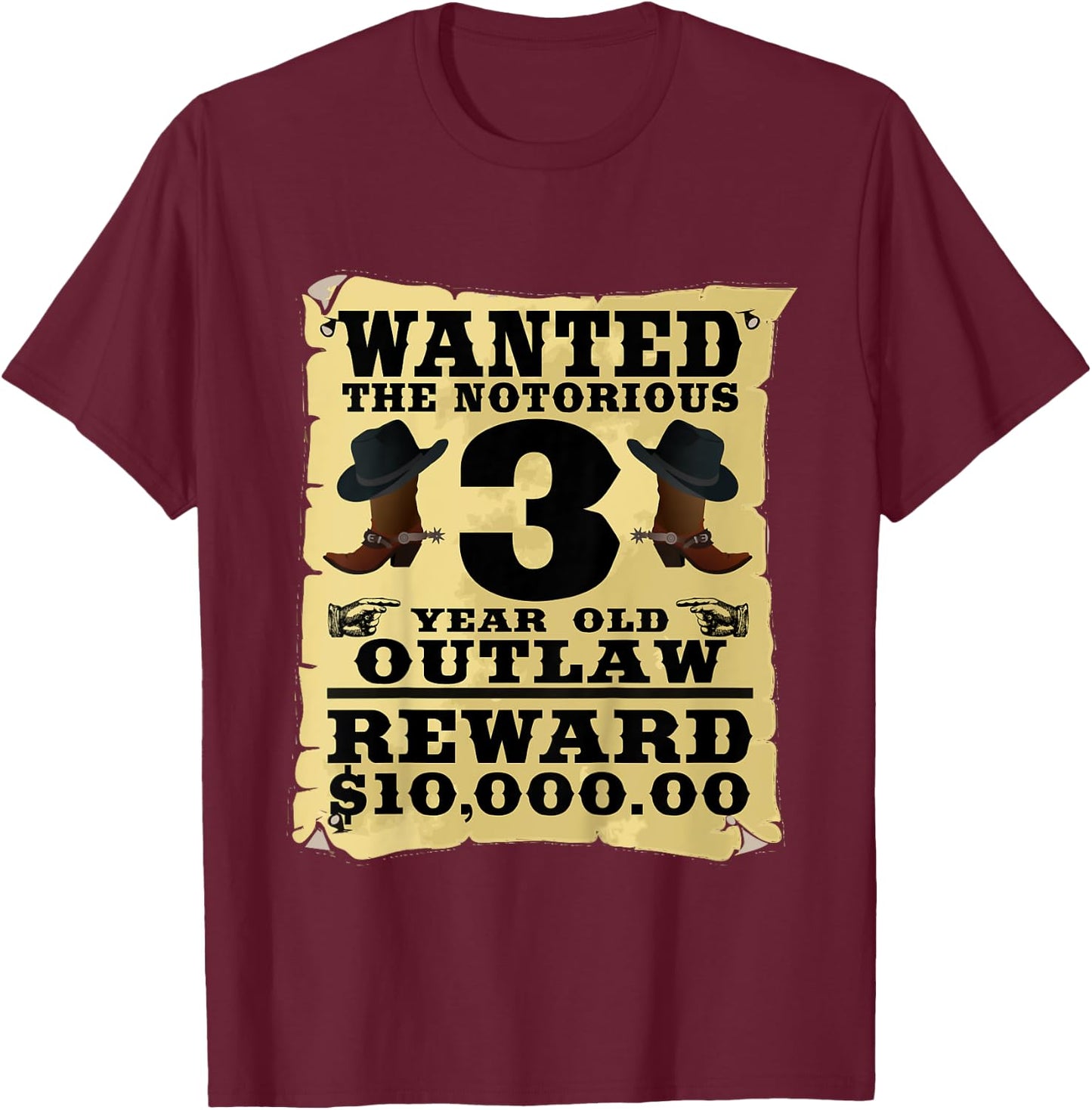 Kids 3 Year Old Cowboy Birthday Party Wild West Western 3rd Gift T-Shirt - T-Shirt | Maroon
