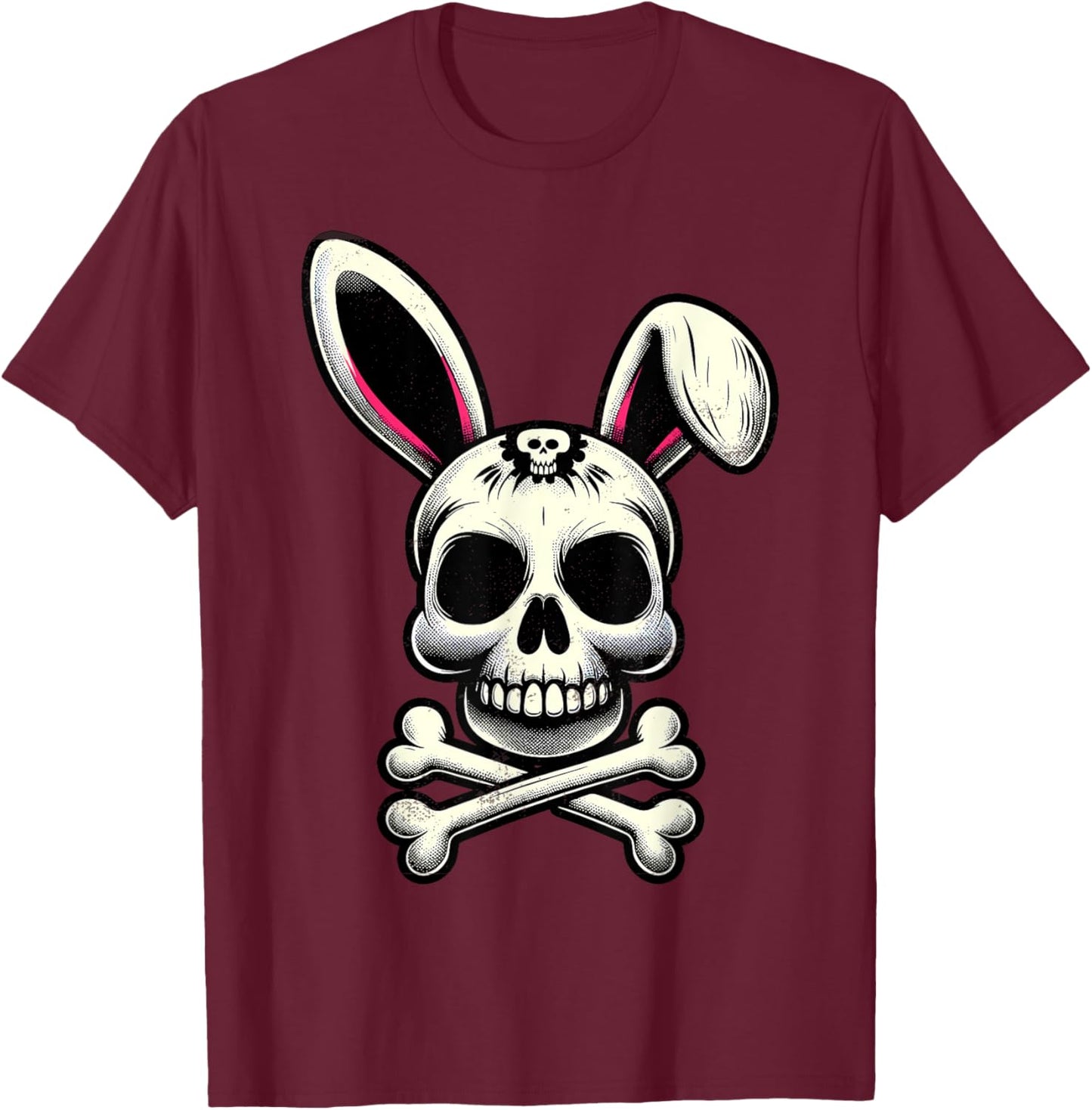 Vintage Scary Skull And Crossbones Bad Rabbit Horror Bunny T-Shirt - T-Shirt | Maroon
