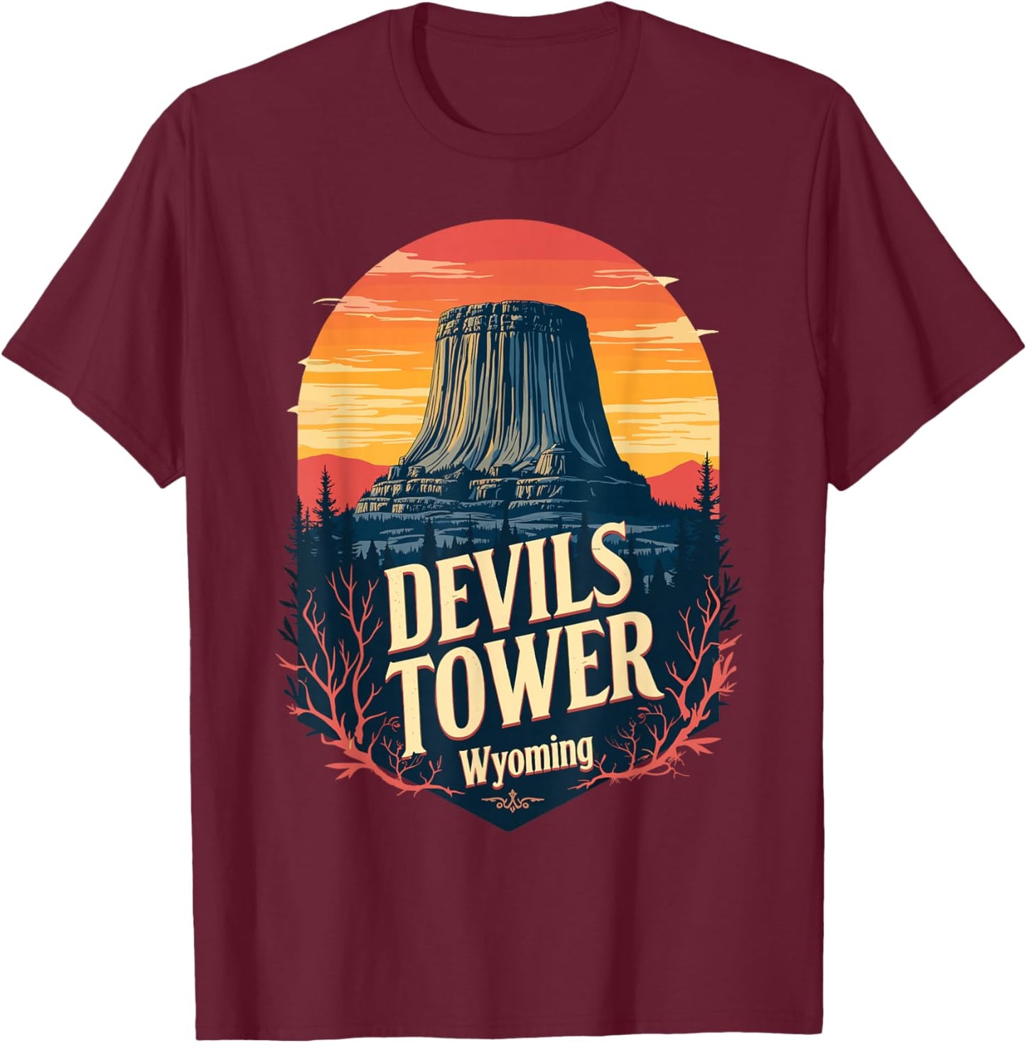 Devils Tower Wyoming, Devils Tower T-Shirt - T-Shirt | Maroon