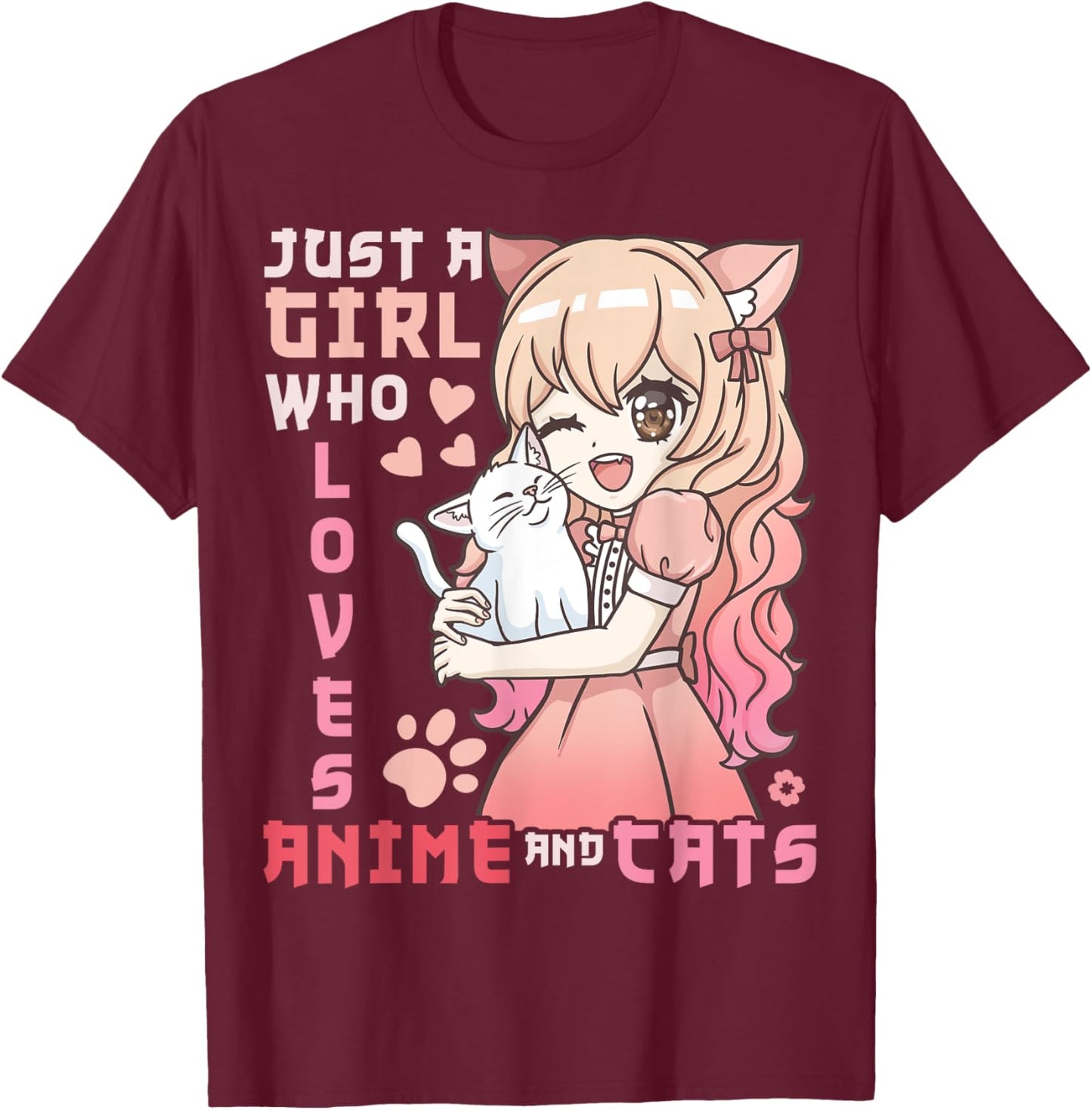 Anime Cats Cat Just a Girl Who Loves Anime and Cats T-Shirt - T-Shirt | Maroon