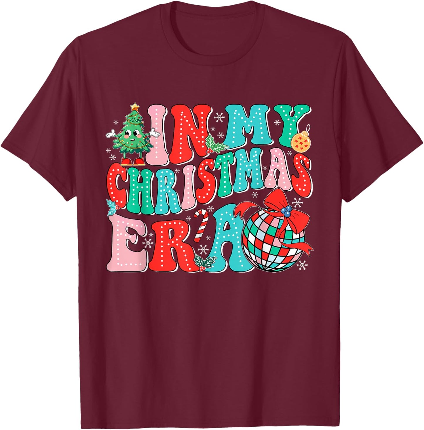 In My Christmas Era Retro Groovy Christmas Holiday Xmas T-Shirt - T-Shirt | Maroon
