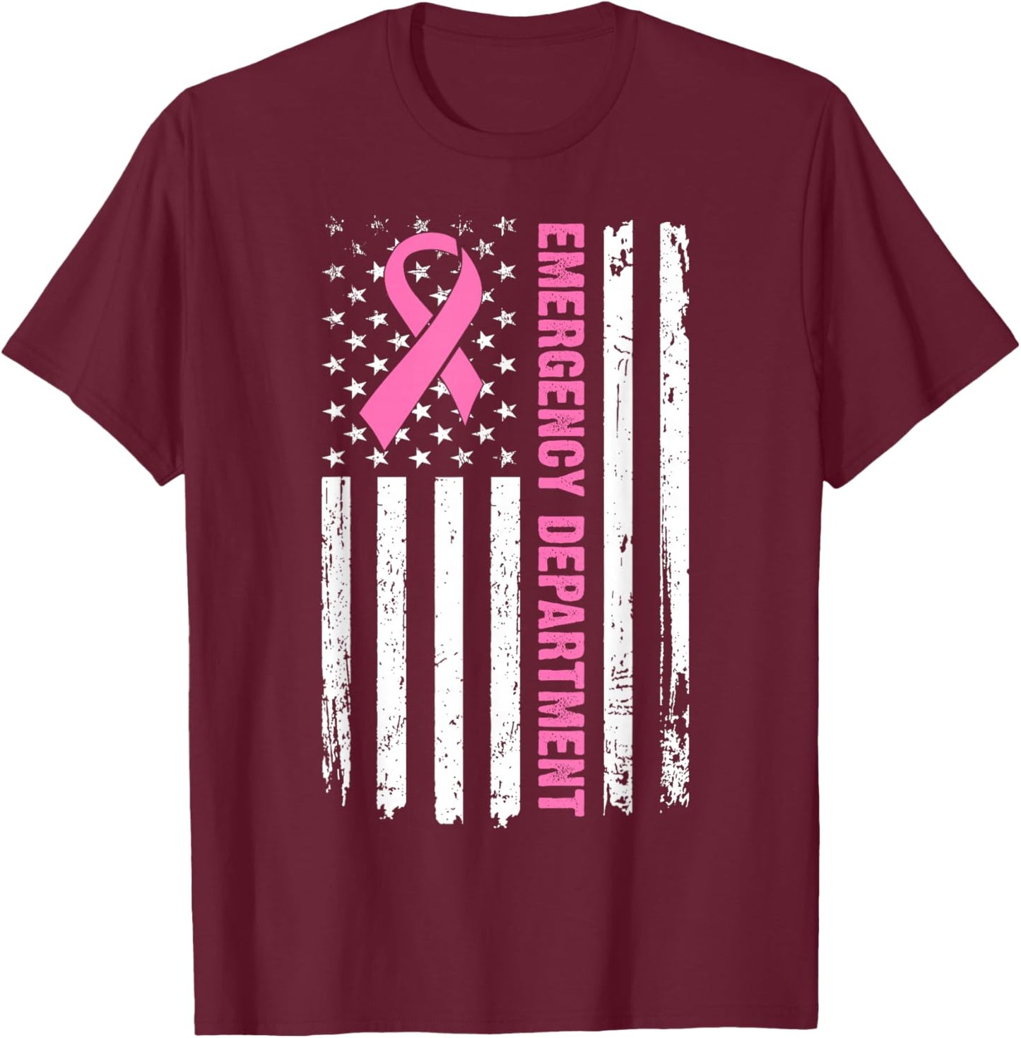 Emergency Department Breast Cancer Awareness Nursing Nurse T-Shirt - T-Shirt | Maroon