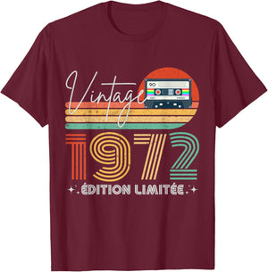 Vintage 1972 Limited Edition Gift Birth Year 1972 , Black, S T-Shirt - T-Shirt | Maroon