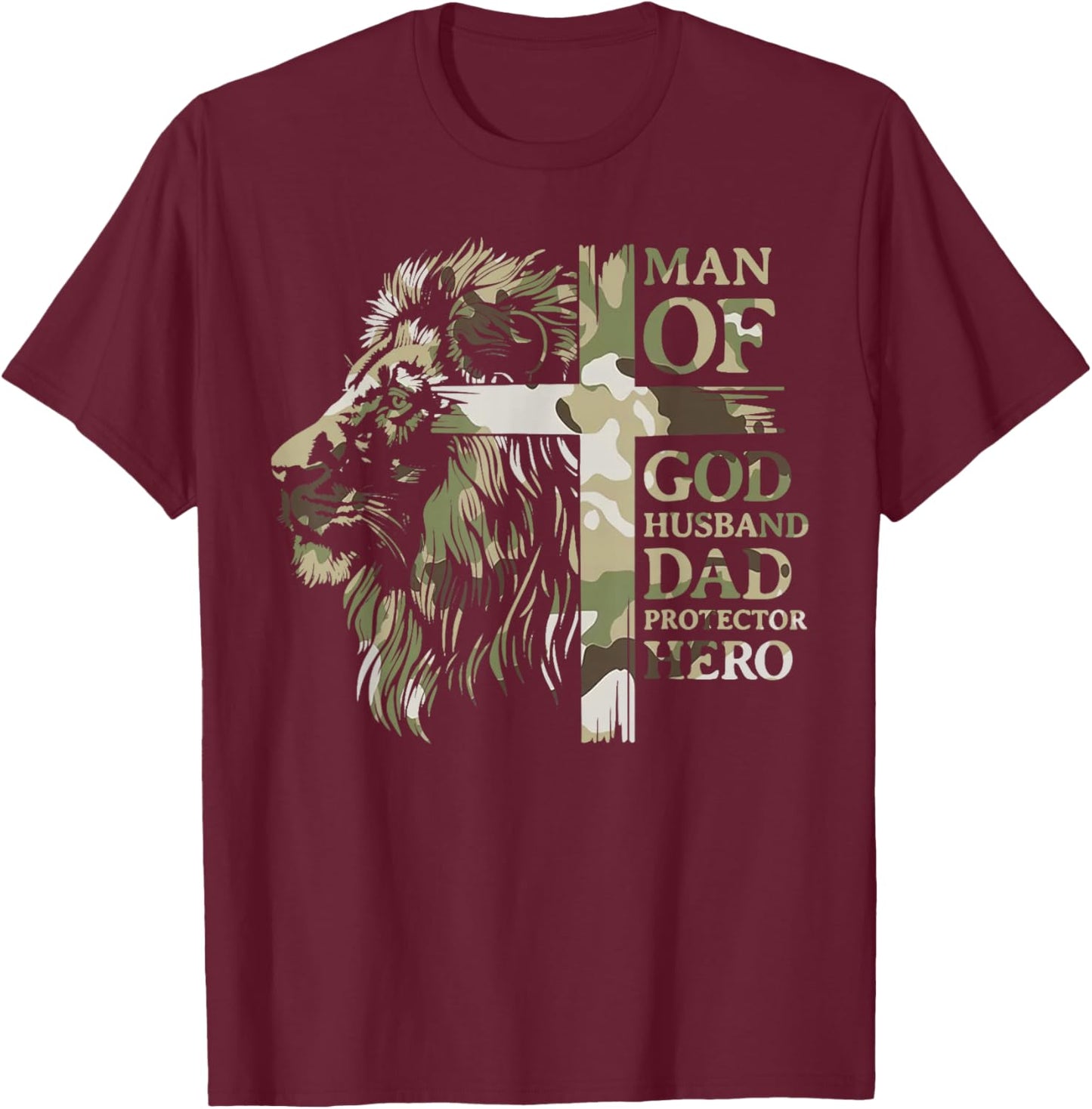 Retro Man of God Husband Daddy Protector Hero Redleg Camo T-Shirt - T-Shirt | Maroon