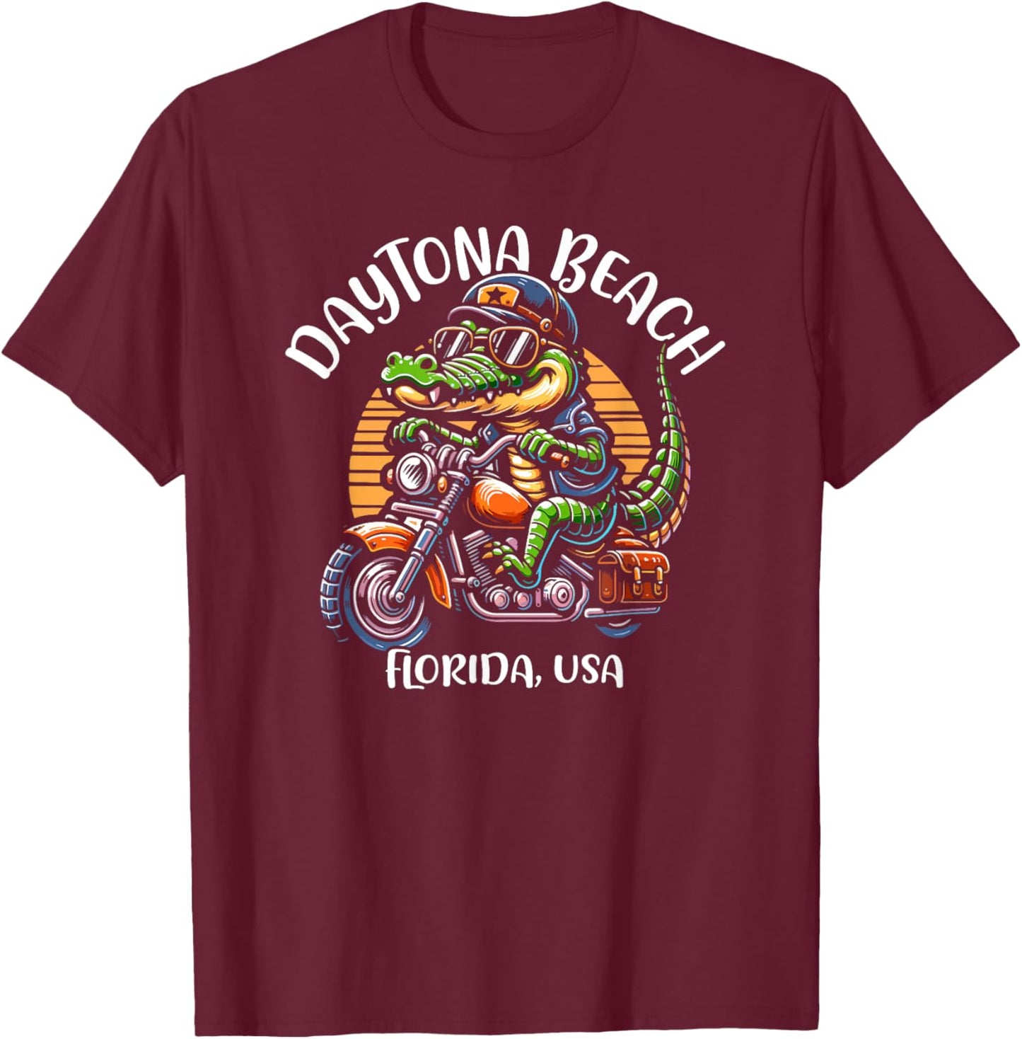Daytona Beach Florida USA Fun Alligator Cartoon Design Men Women Kids T-Shirt - T-Shirt | Maroon