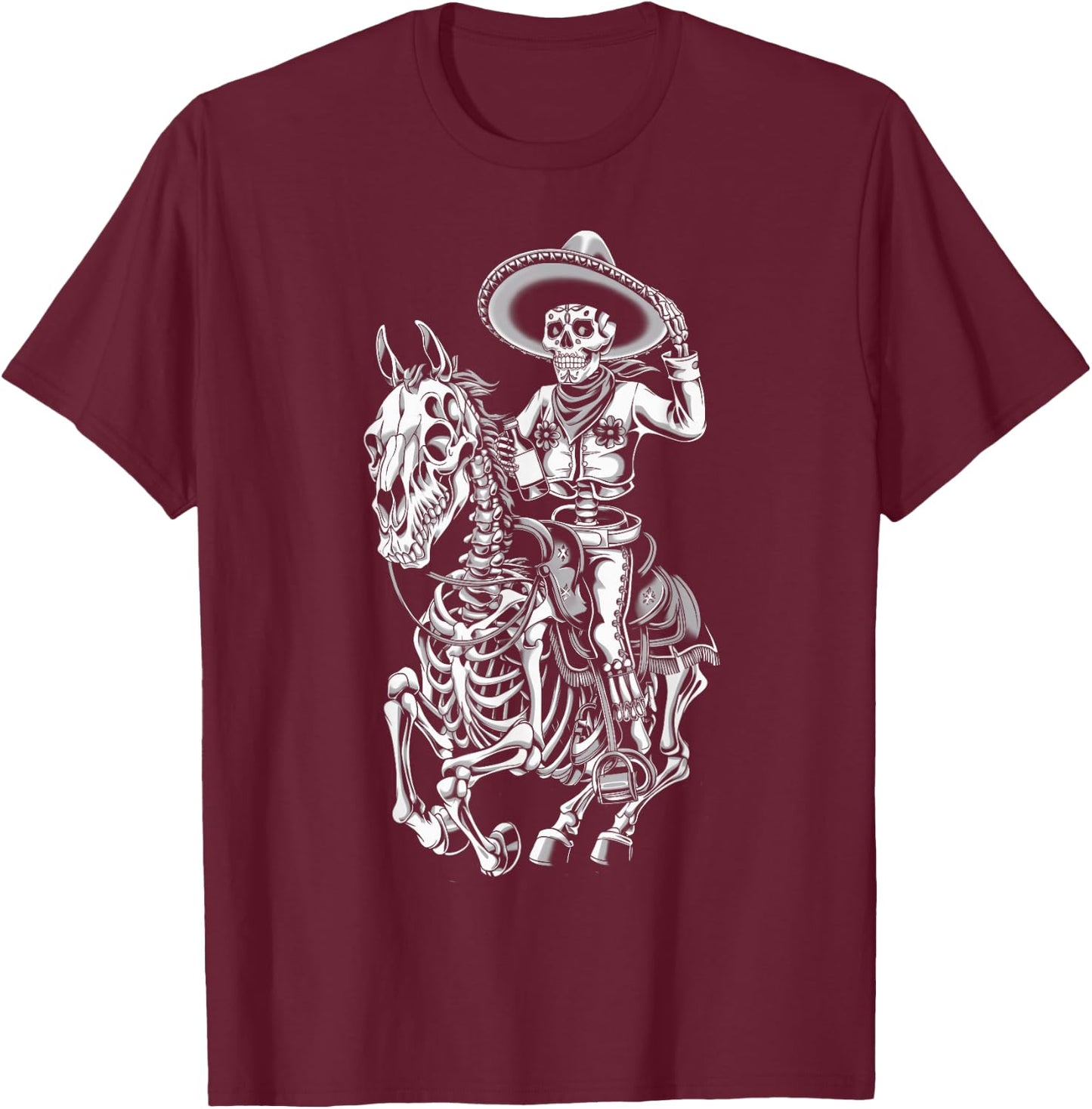 Mexico Vintage Skeleton Tequila Dia De Los Muertos Mexican T-Shirt - T-Shirt | Maroon