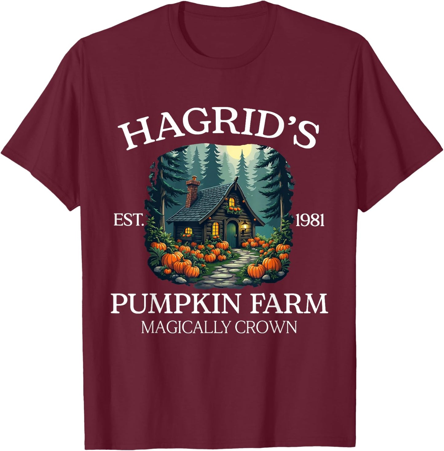 Hagrid's Pumpkin Farm - Magical Rustic Autumn Design T-Shirt - T-Shirt | Maroon