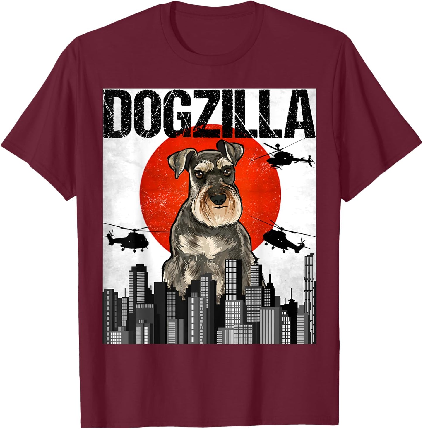 Funny Vintage Japanese Dogzilla Miniature Schnauzer T-Shirt - T-Shirt | Maroon