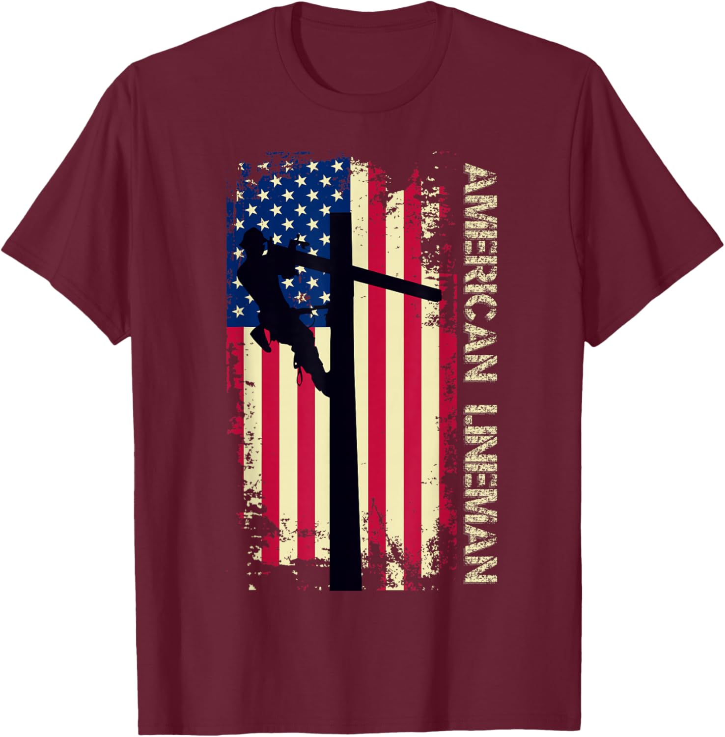American Lineman USA vintage Flag Pride Patriotic Lineman T-Shirt - T-Shirt | Maroon