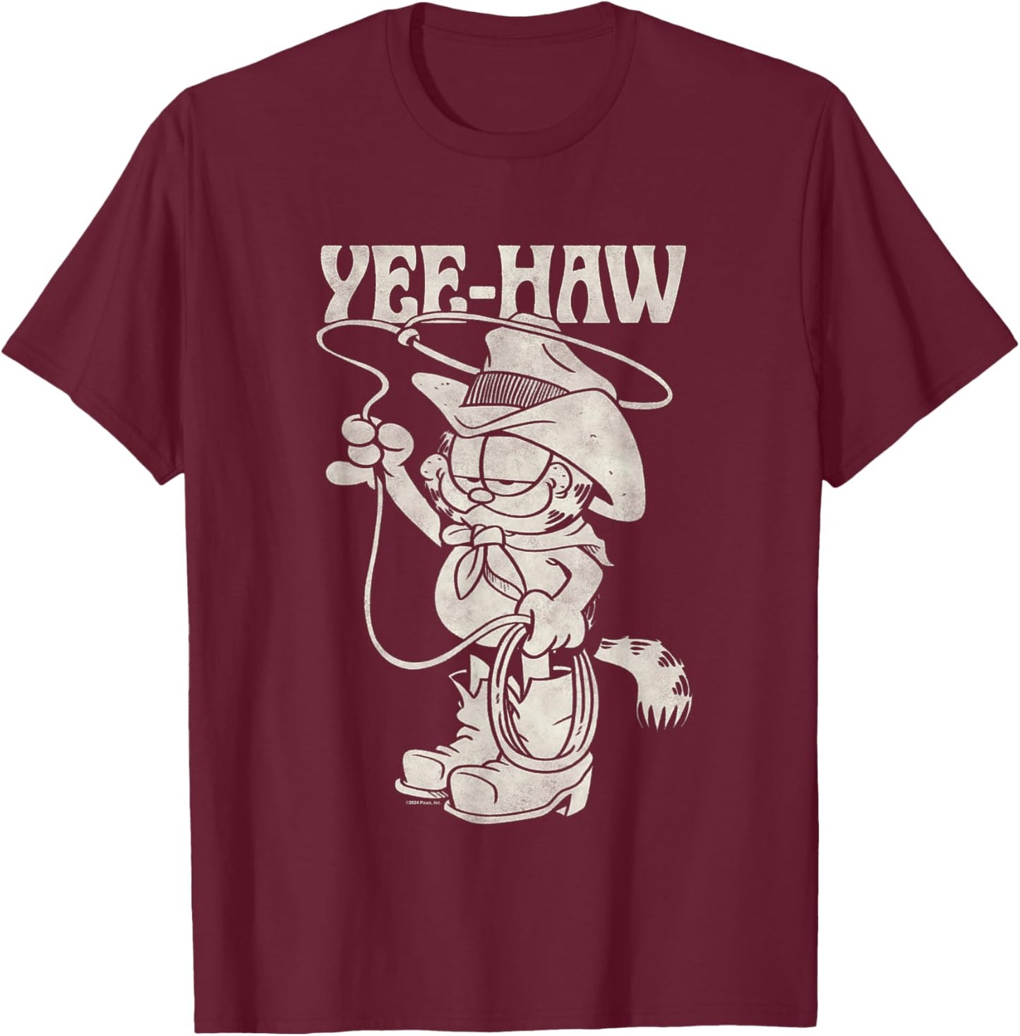 Garfield Cowboy Yee-Haw Vintage Retro Big Chest Portrait T-Shirt - T-Shirt | Maroon