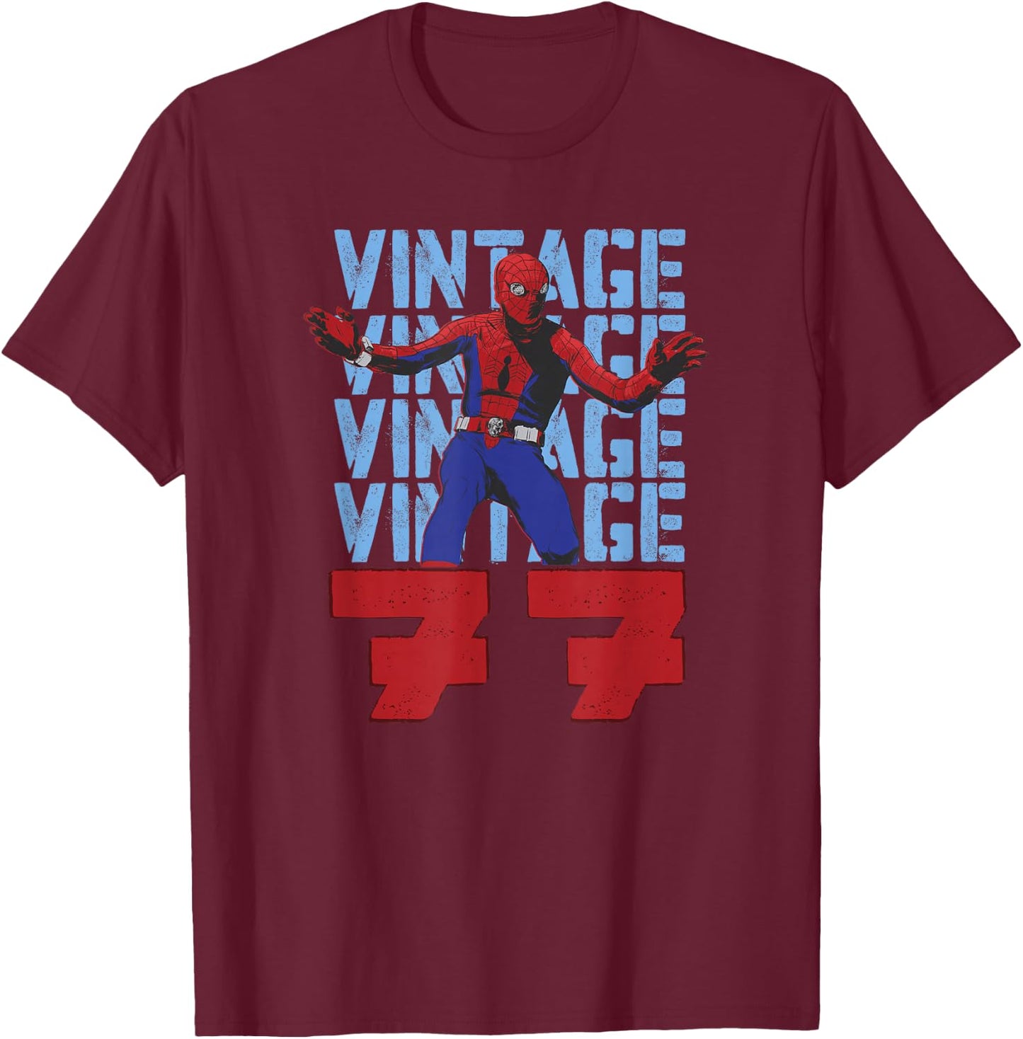 Marvel Spider-Man 60th Anniversary Vintage 77 Stack T-Shirt - T-Shirt | Maroon