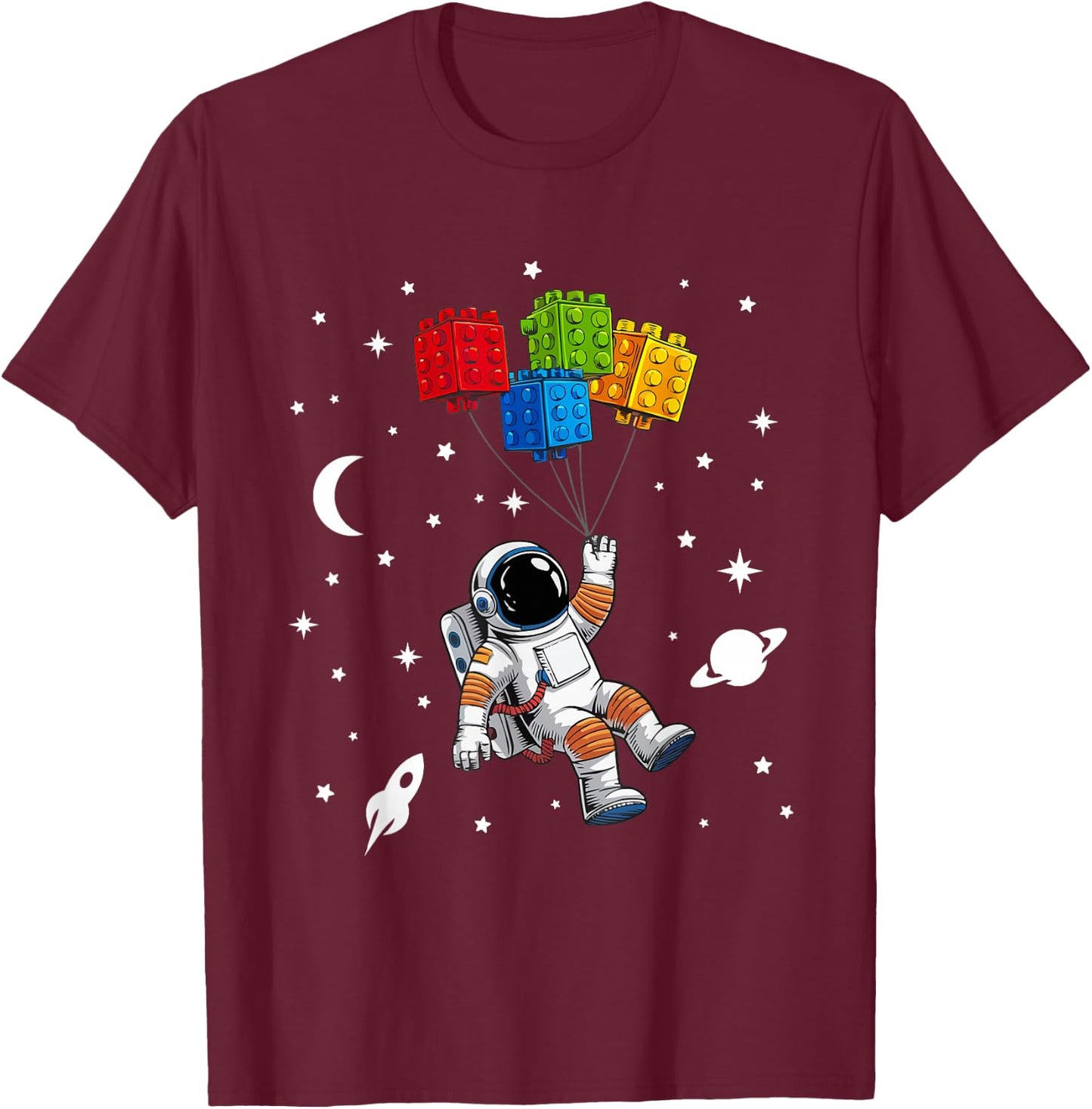 Space Astronaut Funny Building Blocks Bricks Master Builder T-Shirt - T-Shirt | Maroon