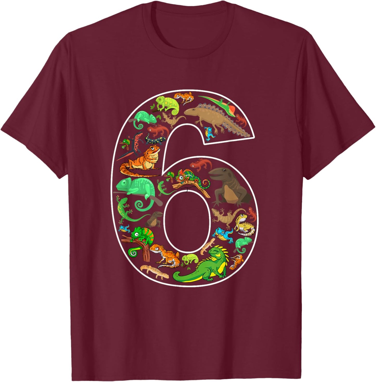 6th Birthday Reptile Theme 6 Year Old Birthday Boy Girl T-Shirt - T-Shirt | Maroon