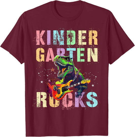 Vintage KINDERGARTEN ROCKS Teaching Rockin' Kinder Teacher Women Kids T-Shirt - T-Shirt | Maroon