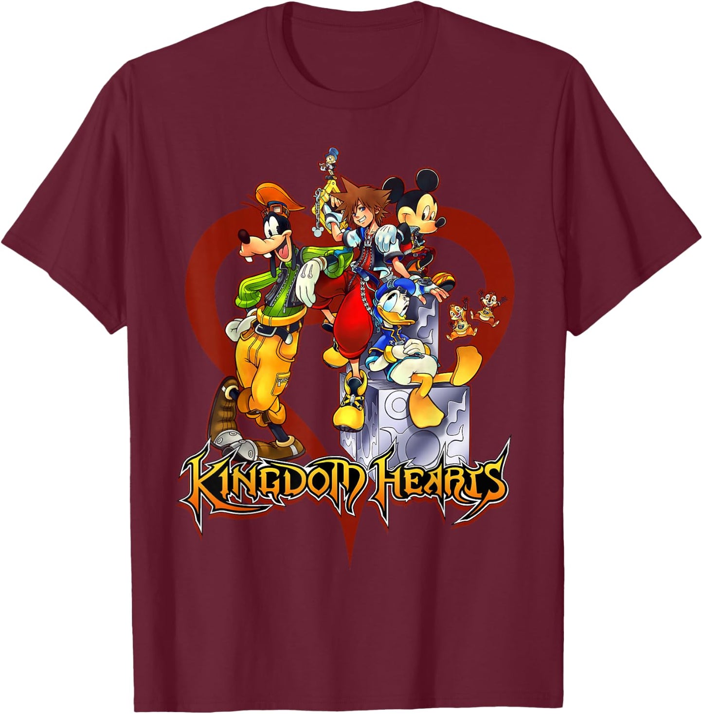 Kingdom Hearts - Sora Mickey Donald Goofy T-Shirt - T-Shirt | Maroon