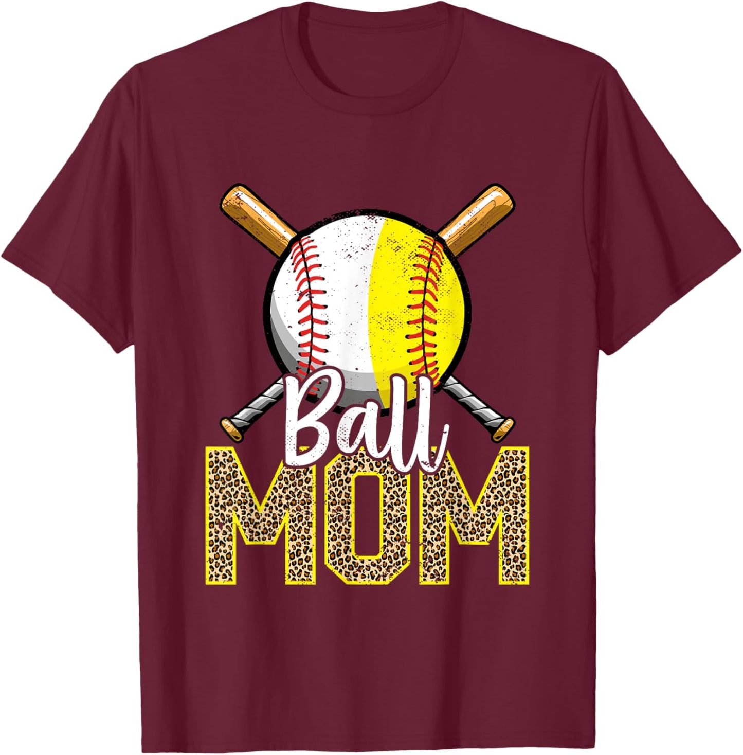 Ball Mom Baseball Softball Mama Women Mother's Day 2023 T-Shirt - T-Shirt | Maroon