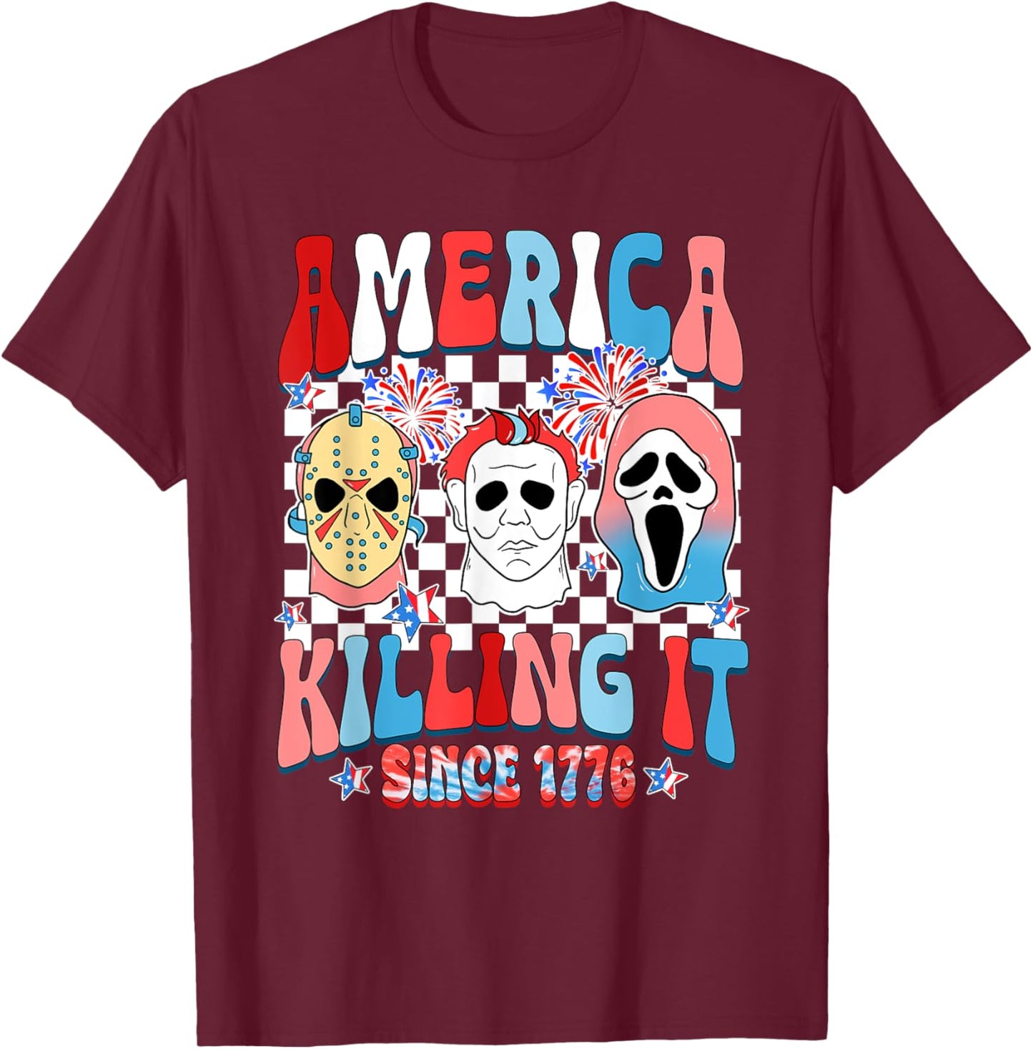 Groovy America Killing IT Since 1776 Horror 4th Of July USA T-Shirt - T-Shirt | Maroon