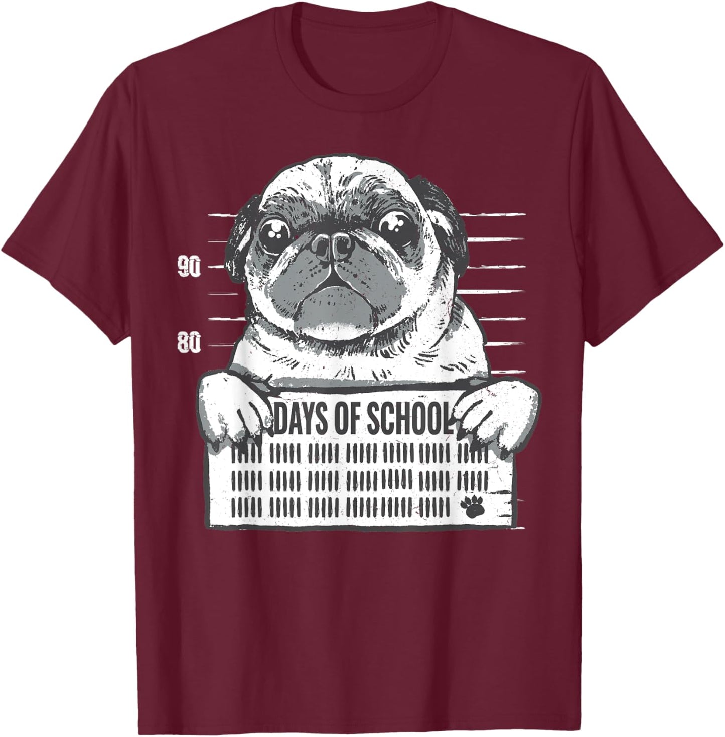 Funny Pug Dog 100th Day of School T-Shirt - T-Shirt | Maroon