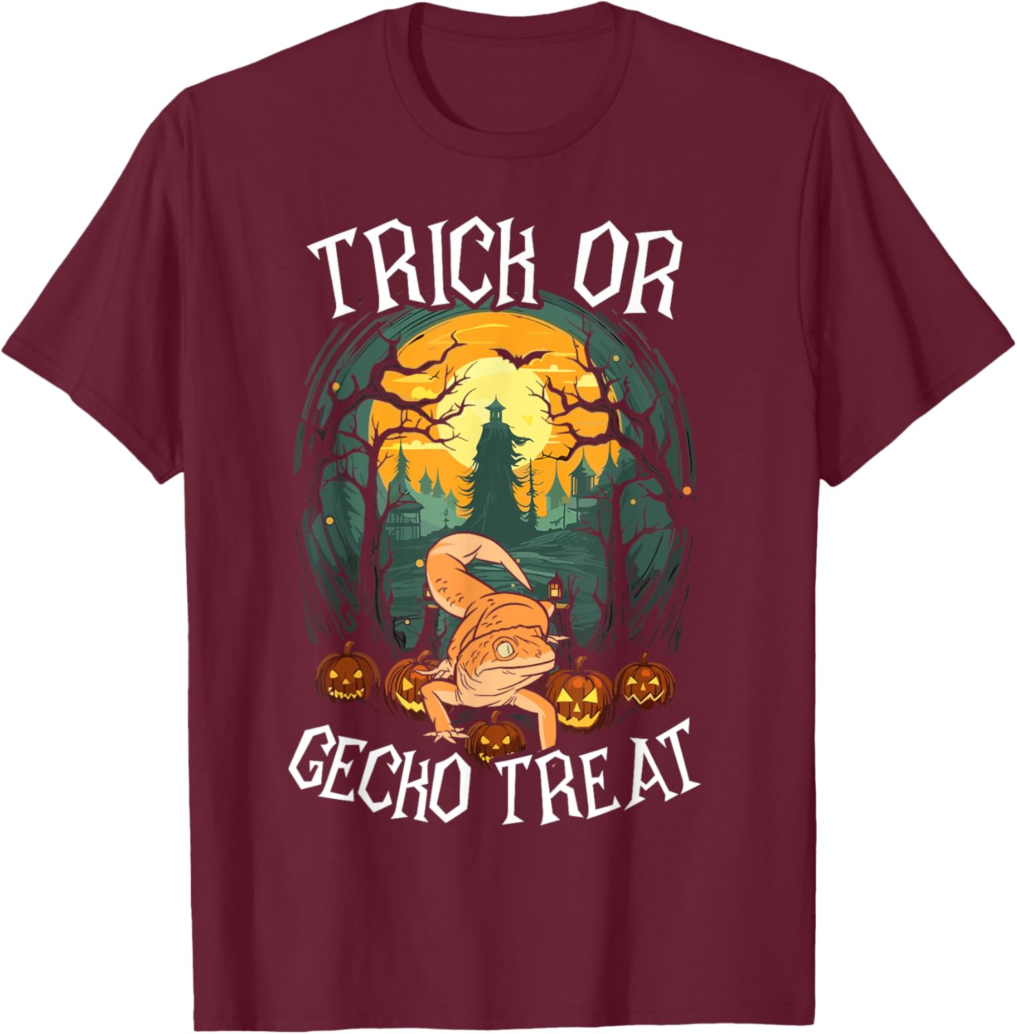 Gecko Halloween Scary Reptile Trick Or Treat Spooky Lizard T-Shirt - T-Shirt | Maroon