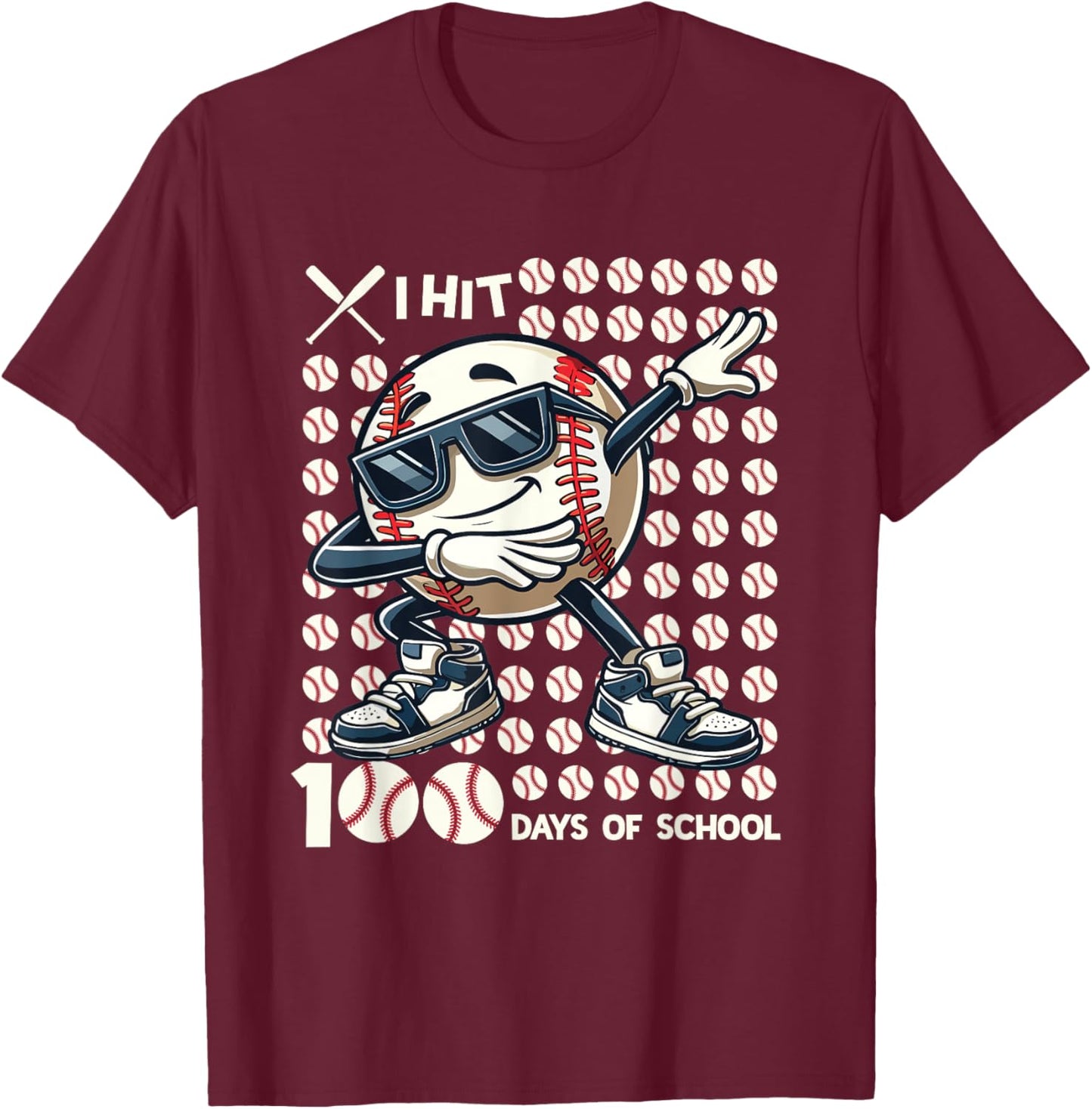 100 Days of School Baseball Bat 100th Day of School Boys T-Shirt - T-Shirt | Maroon
