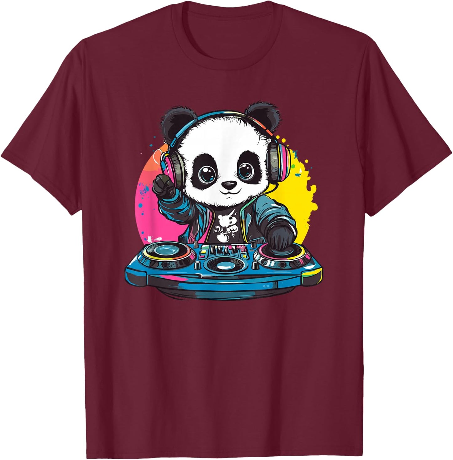 Panda DJ Mixing Colorful Tunes T-Shirt - T-Shirt | Maroon