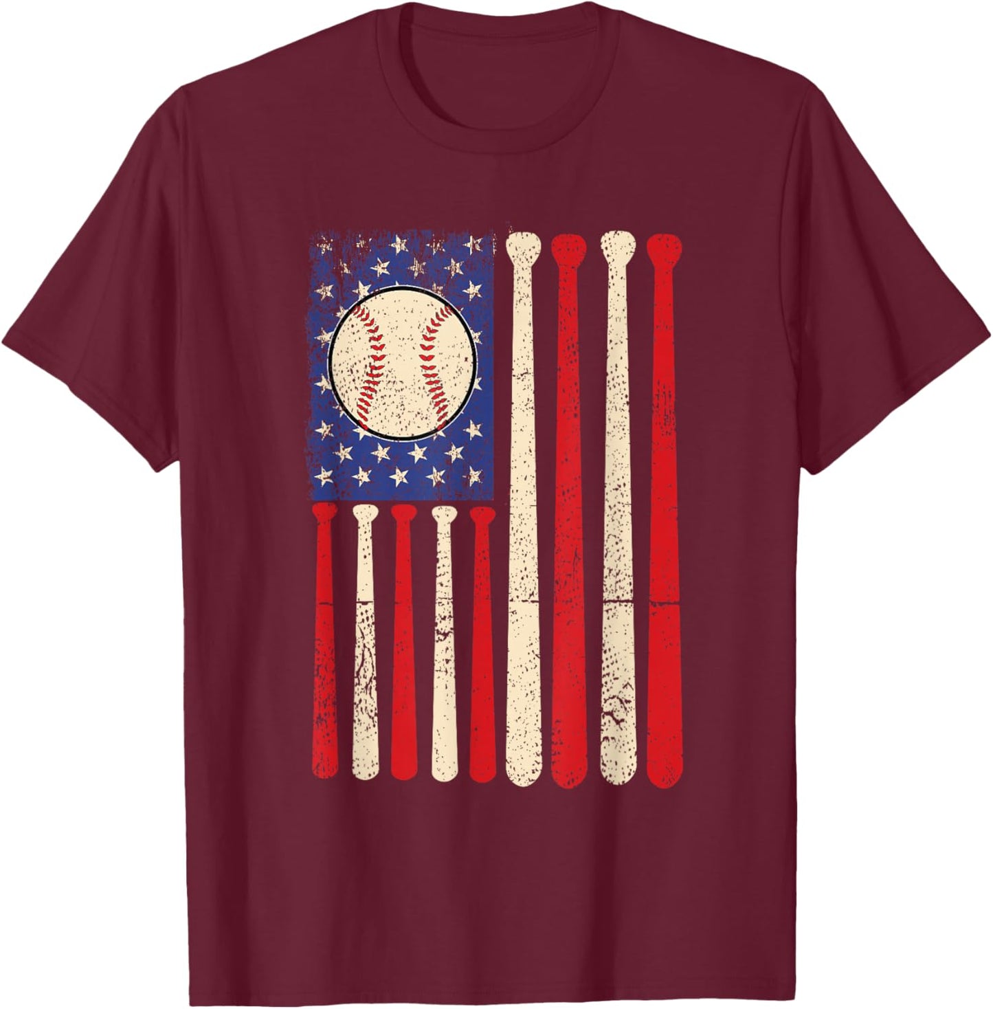 Patriotic Baseball American US Flag 4th of July Men Kids T-Shirt - T-Shirt | Maroon