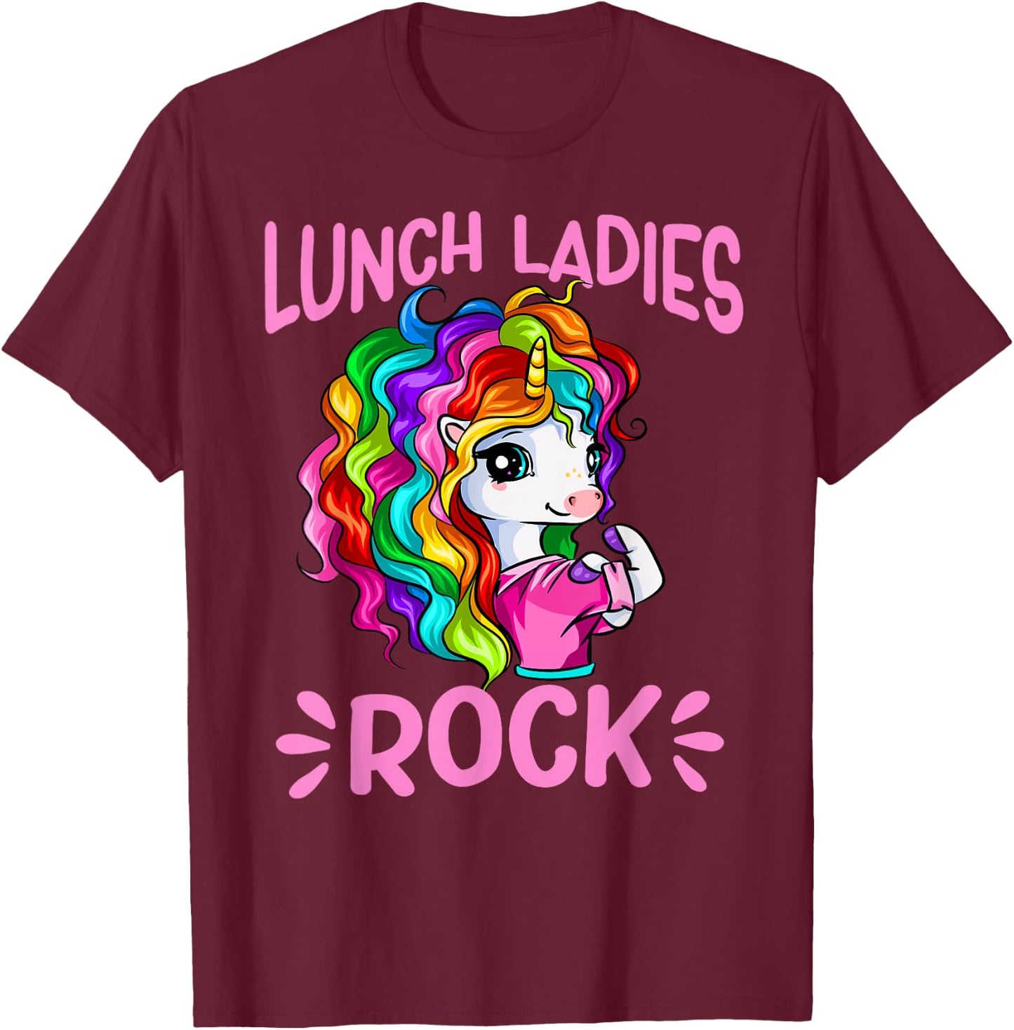 Lunch Ladies Rock Cute Unicorn Chef Cook Funny Lunch Lady T-Shirt - T-Shirt | Maroon