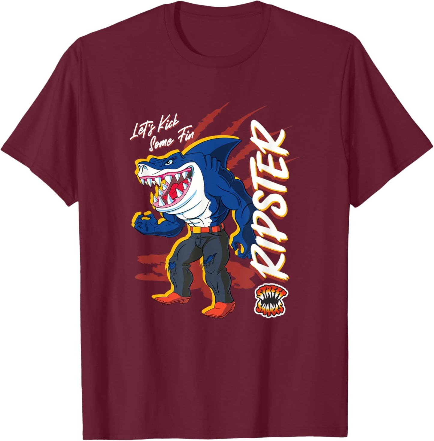 Street Sharks - Ripster Let's Kick Some Fin T-Shirt - T-Shirt | Maroon