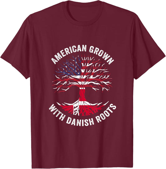 USA American Grown With Danish Roots Denmark T-Shirt - T-Shirt | Maroon