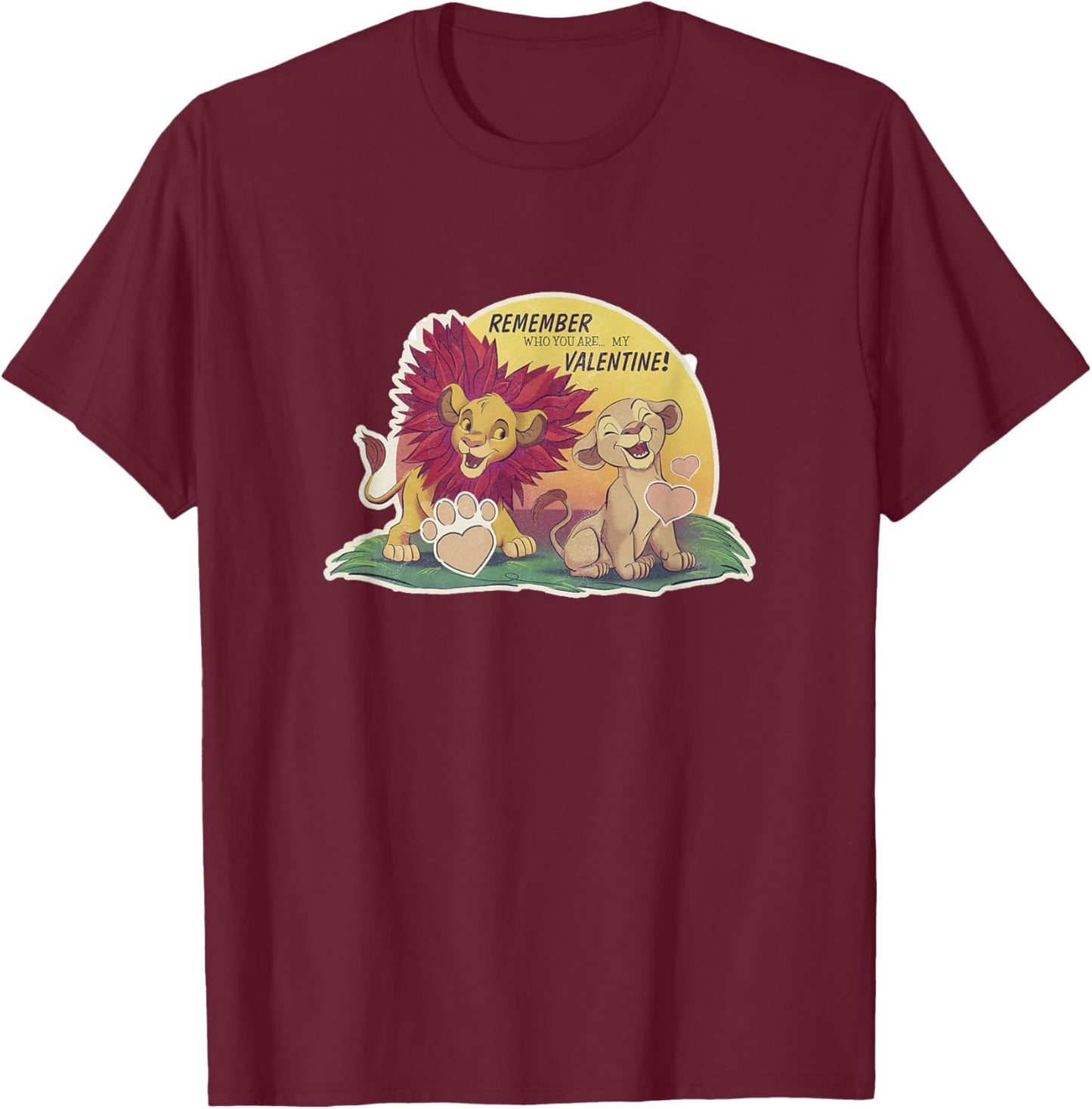 Disney The Lion King Valentine's Day Nala & Simba Wild Retro T-Shirt - T-Shirt | Maroon