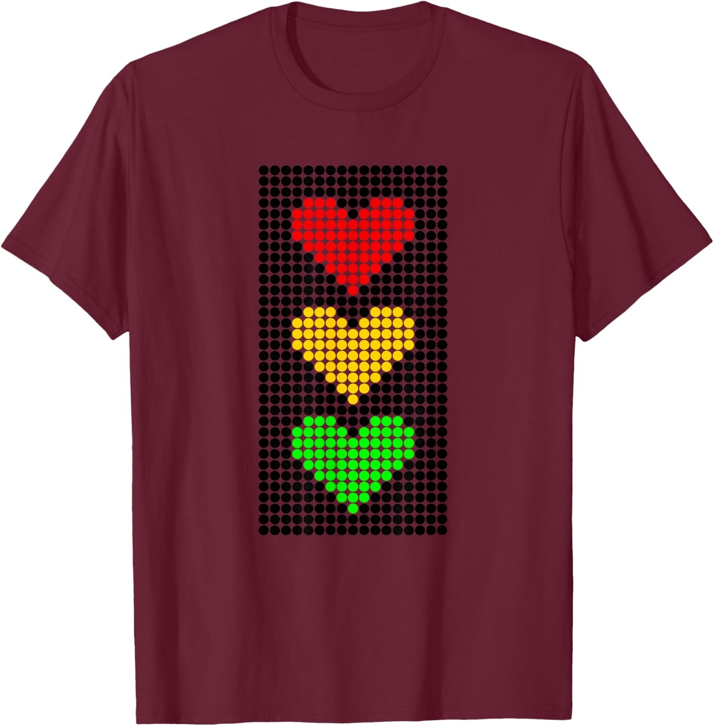 Dot Heart Stoplight Traffic Signal Stop-Caution-Go T-Shirt - T-Shirt | Maroon