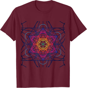 Cool Mandala Sacred Geometry Metatrons Cube Design T-Shirt - T-Shirt | Maroon