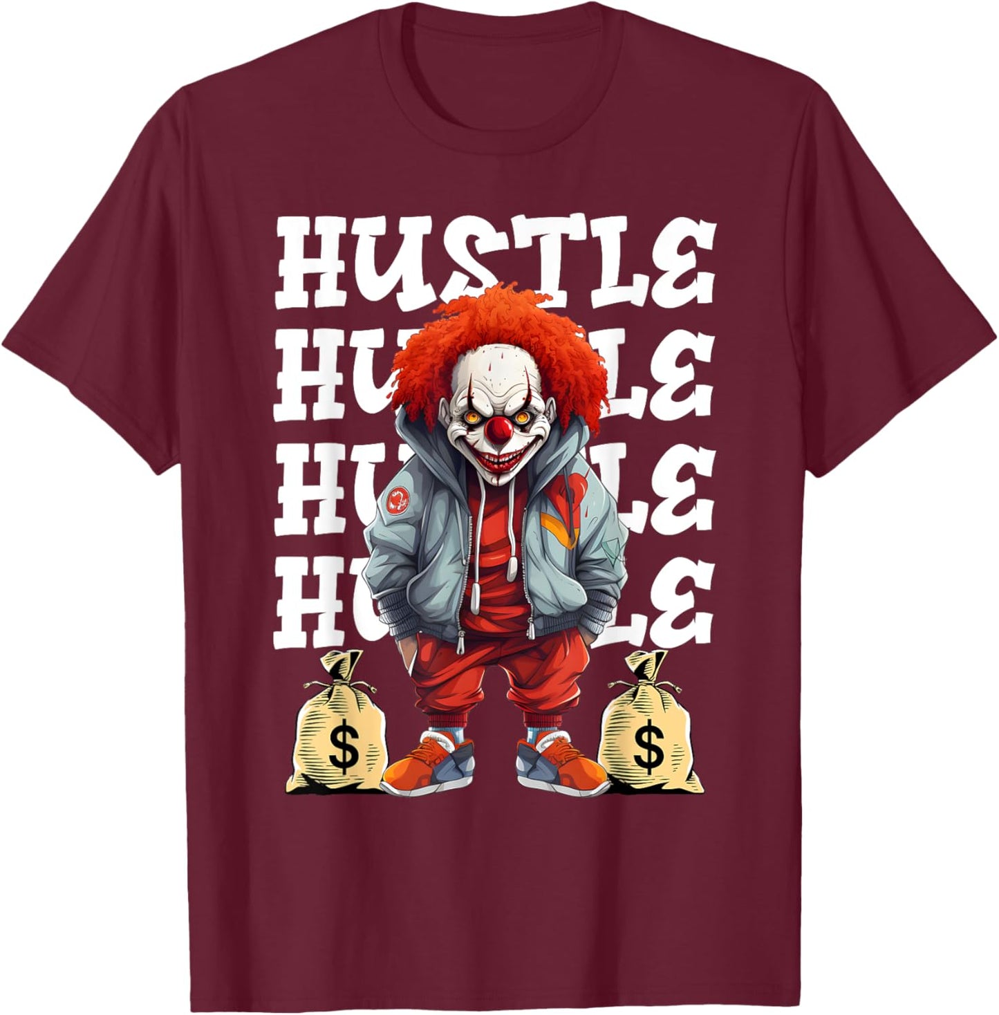 Hip Hop Scary Clown Hustle Money Urban Streetwear Halloween T-Shirt - T-Shirt | Maroon