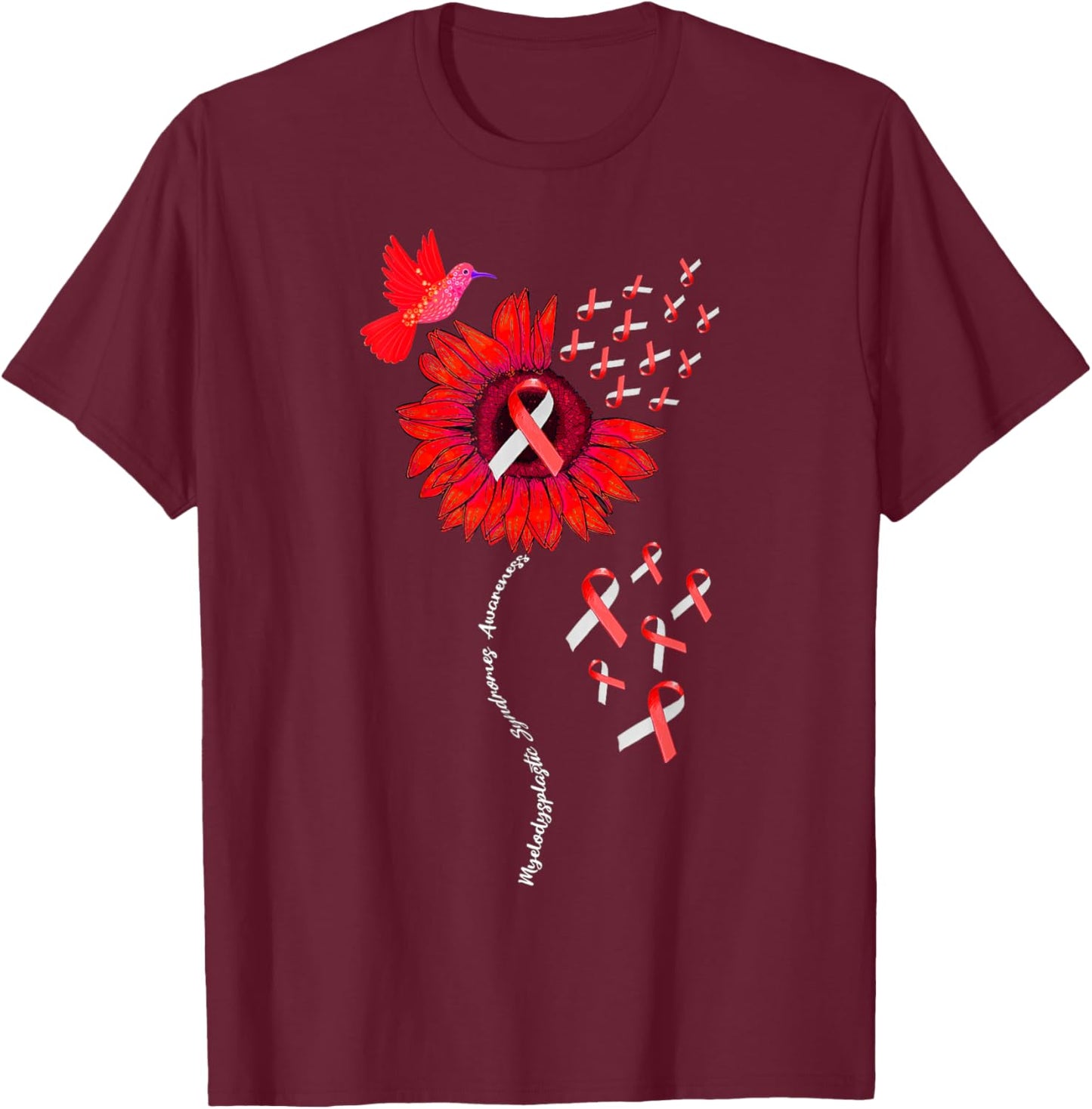 Myelodysplastic Syndrome MDS Awareness Sunflower T-Shirt - T-Shirt | Maroon