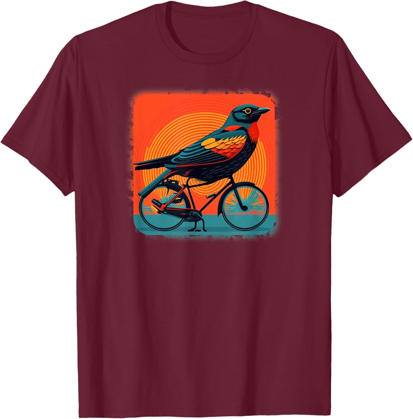 Redwing Blackbird - Redwinged Bird on a Bicycle T-Shirt - T-Shirt | Maroon