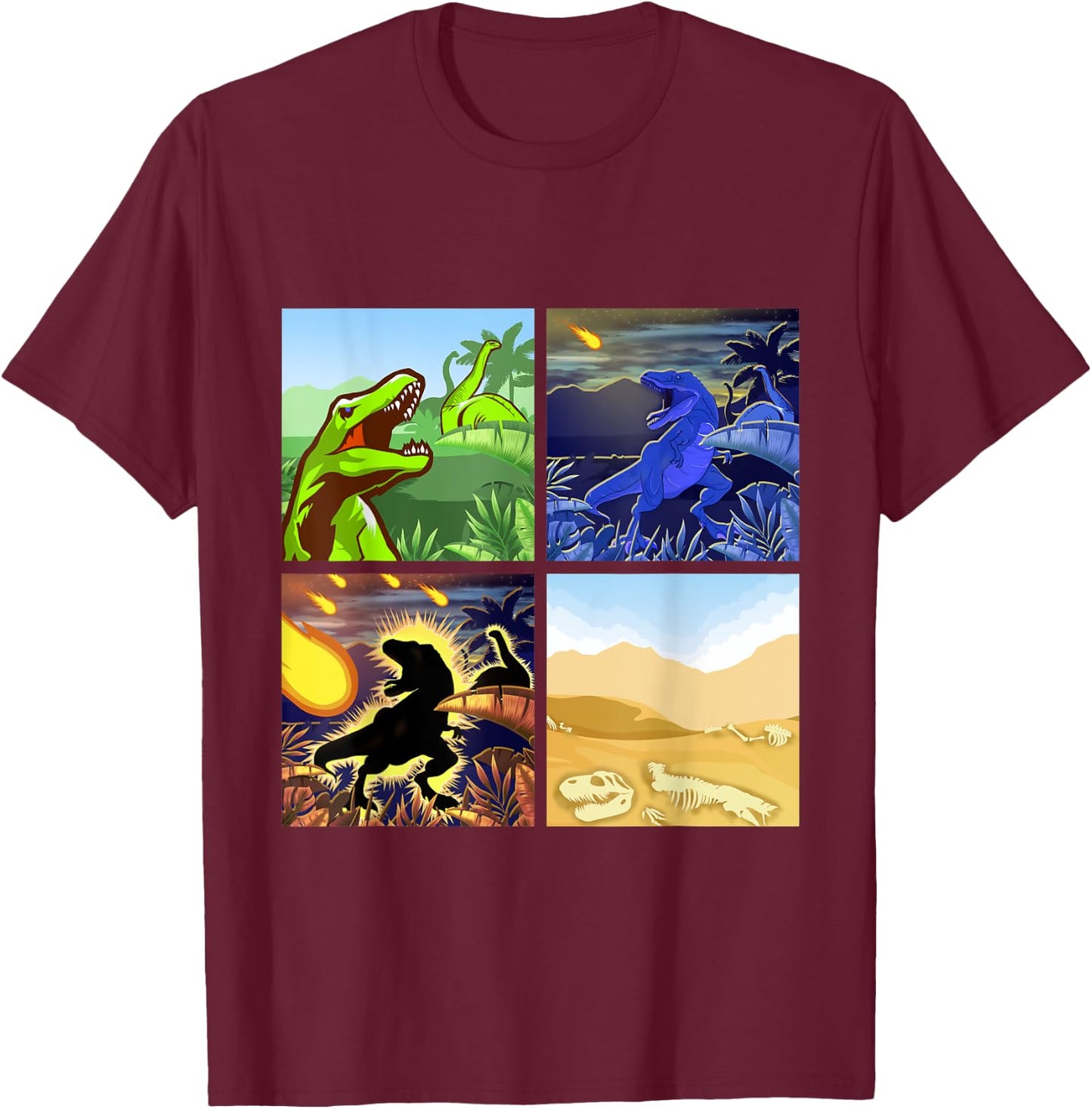 Types Of Dinosaur Dino Extinction Storyboard Gift T-Shirt - T-Shirt | Maroon