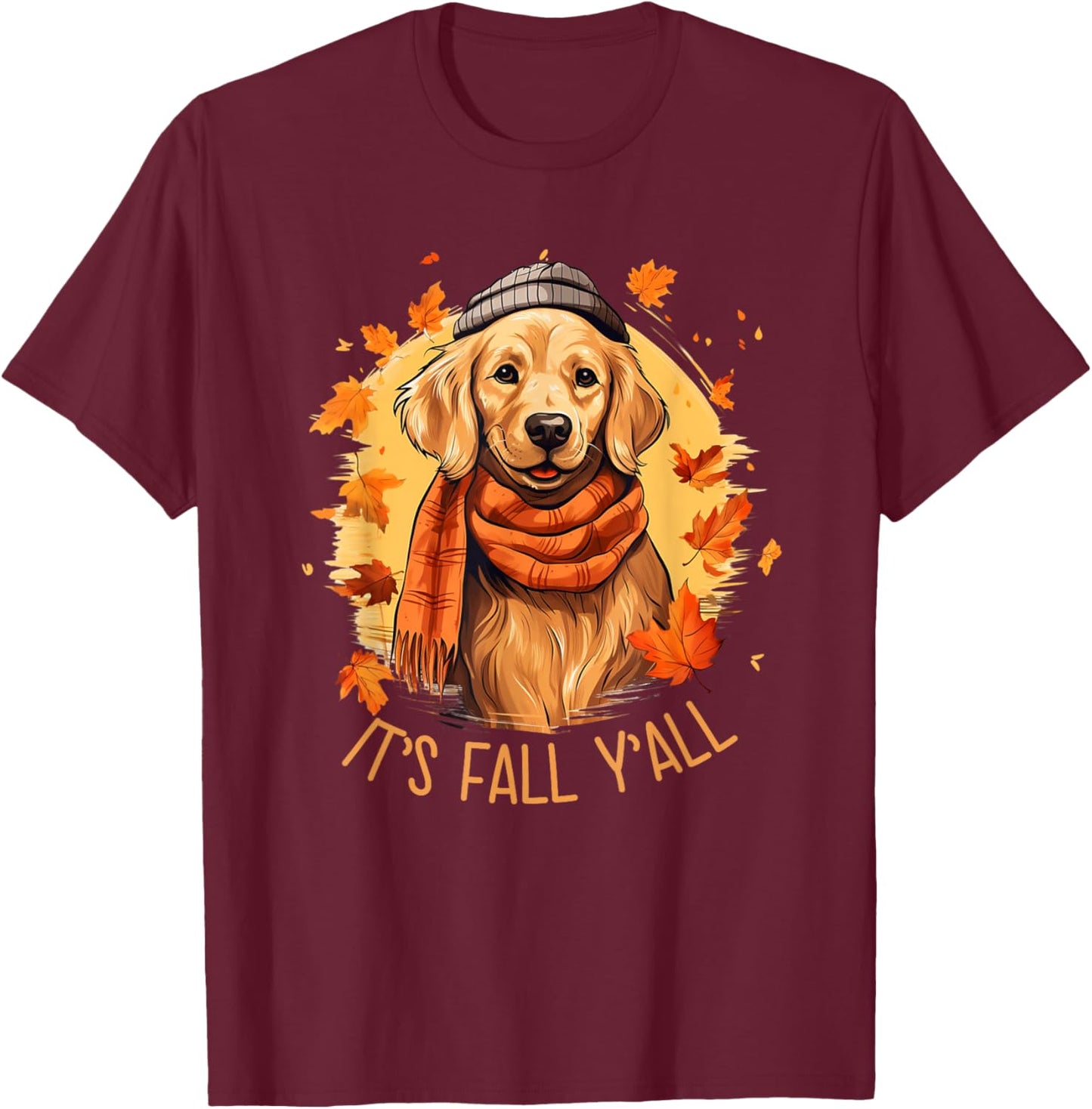 Golden Retriever Dog as Fall Autumn Season Women T-Shirt - T-Shirt | Maroon