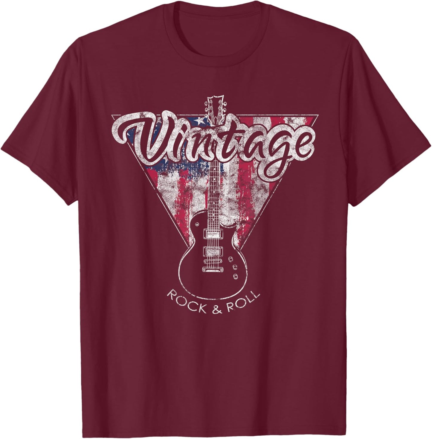 American Flag Guitar Vintage Guitar Player Gift T-Shirt - T-Shirt | Maroon
