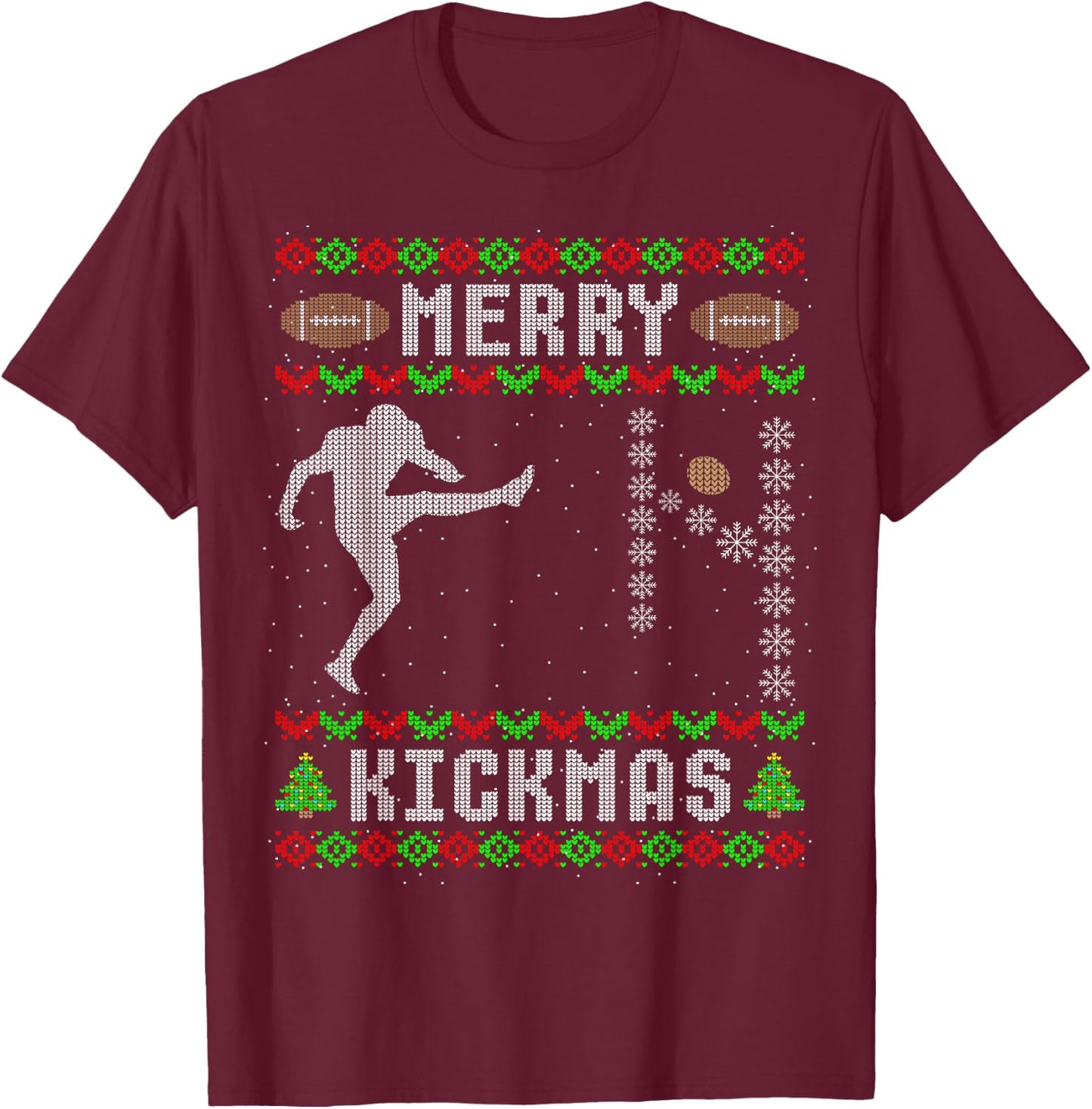 Funny Ugly Christmas Football Sport Team Kicker T-Shirt - T-Shirt | Maroon