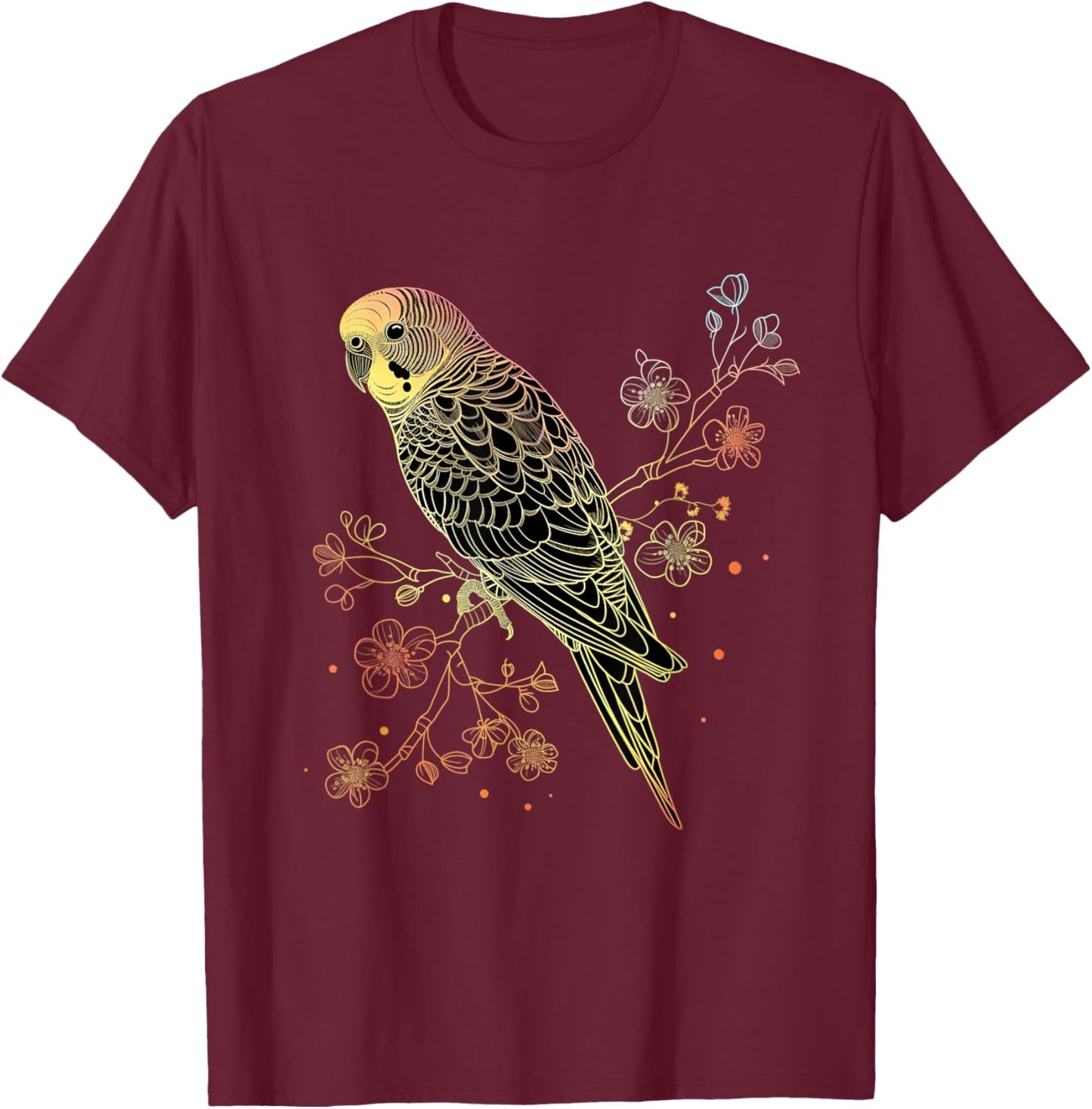 Budgie Parakeet Bird Mom Budgerigar Parrot Vintage Flower T-Shirt - T-Shirt | Maroon