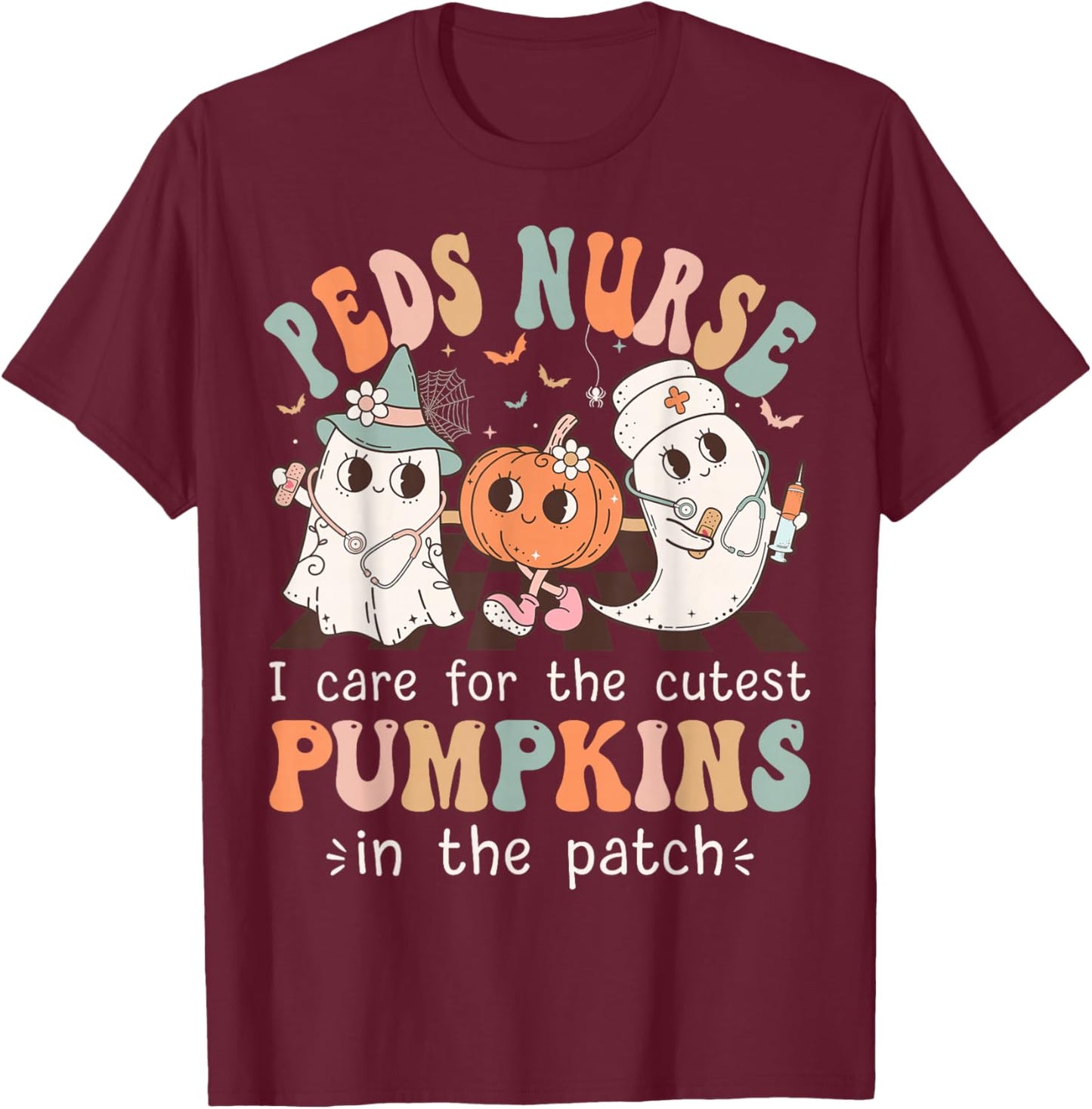 Peds Nurse Cutest Pumpkins Halloween Pediatric Nurse T-Shirt - T-Shirt | Maroon