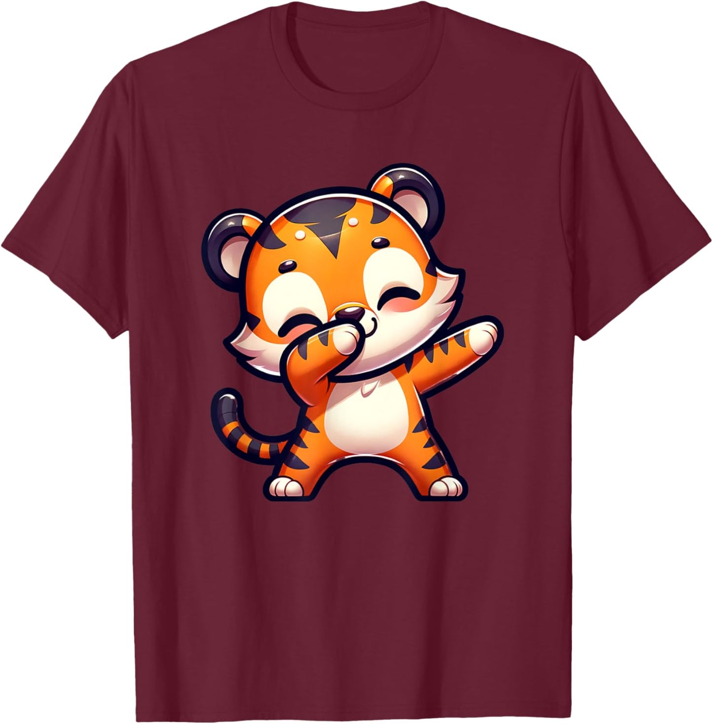 Dabbing Tiger Cub Cute Big Cat Lover Tween Girls Graphic T-Shirt - T-Shirt | Maroon