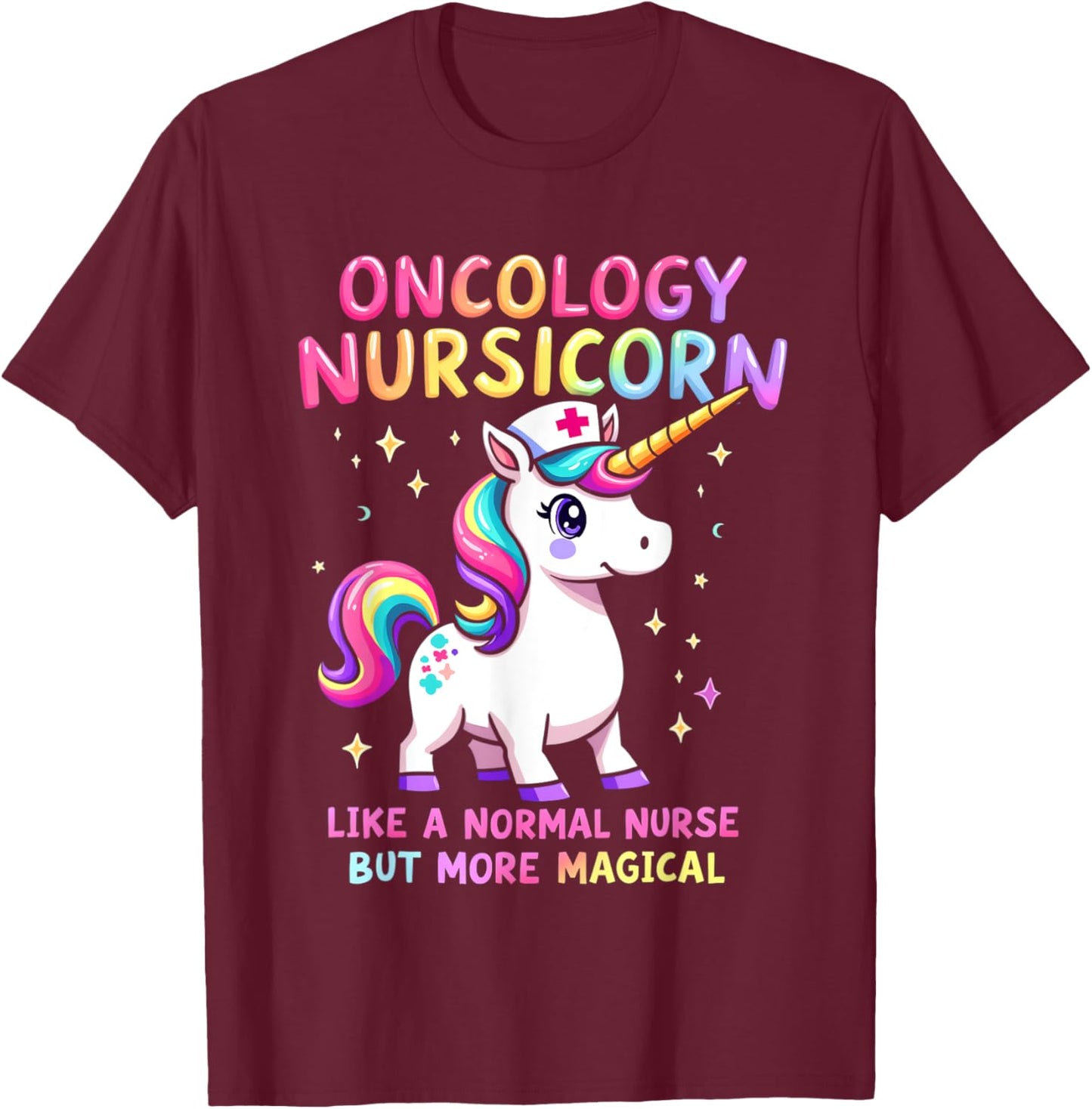 Funny Nurses Departments RN Apparel Black Short Sleeve Nursicorn - Small - Oncology Nurse T-Shirt - T-Shirt | Maroon