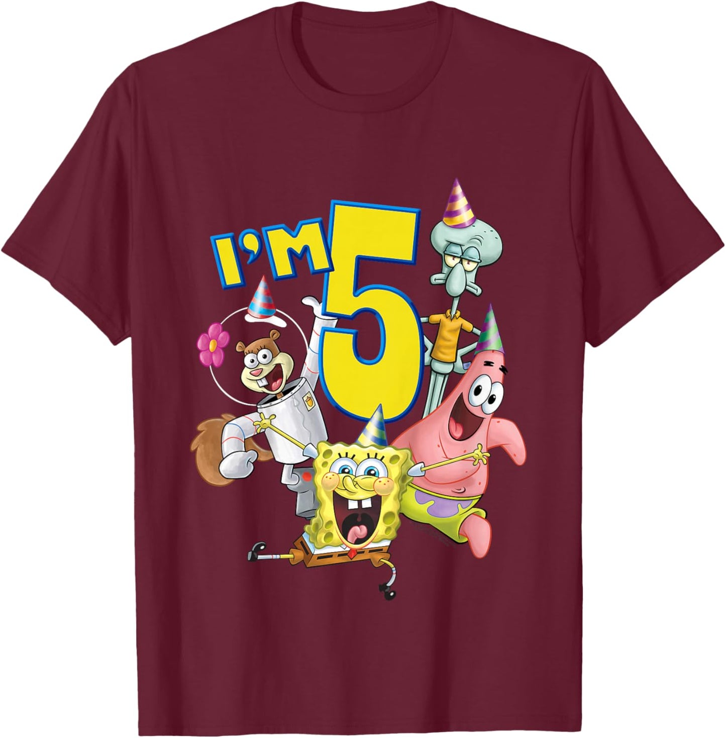 Kids Spongebob Squarepants 5th Birthday Today I'm 5 T-Shirt - T-Shirt | Maroon