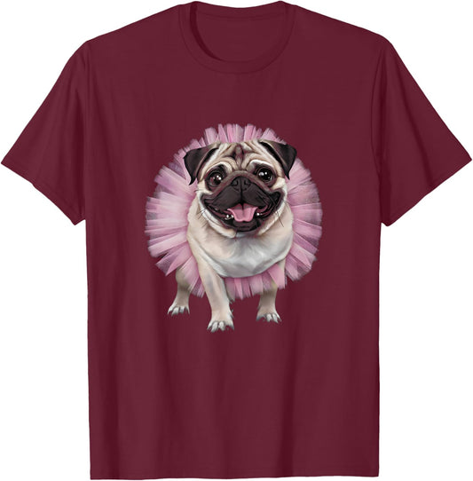 Pug Tutu Ballerina Ballet Pug Lover T-Shirt - T-Shirt | Maroon