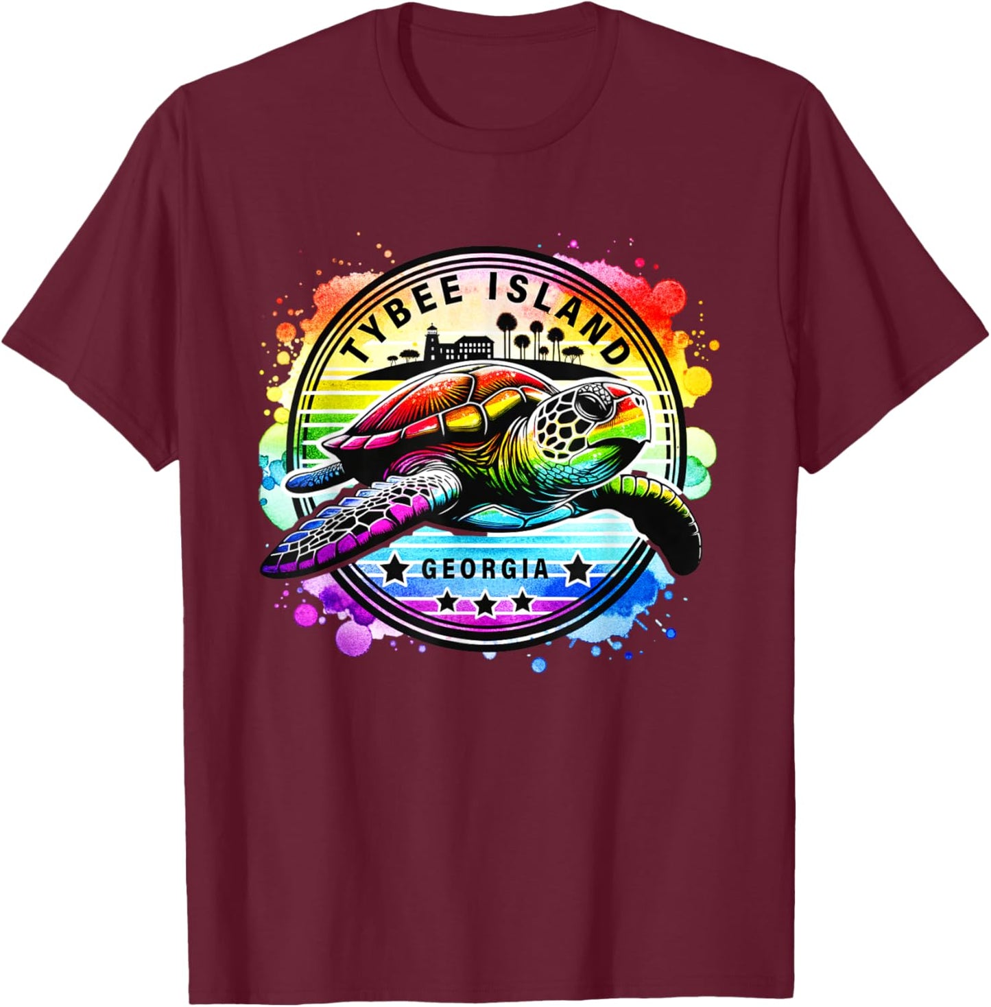Tybee Island Georgia Sea Turtle GA T-Shirt - T-Shirt | Maroon