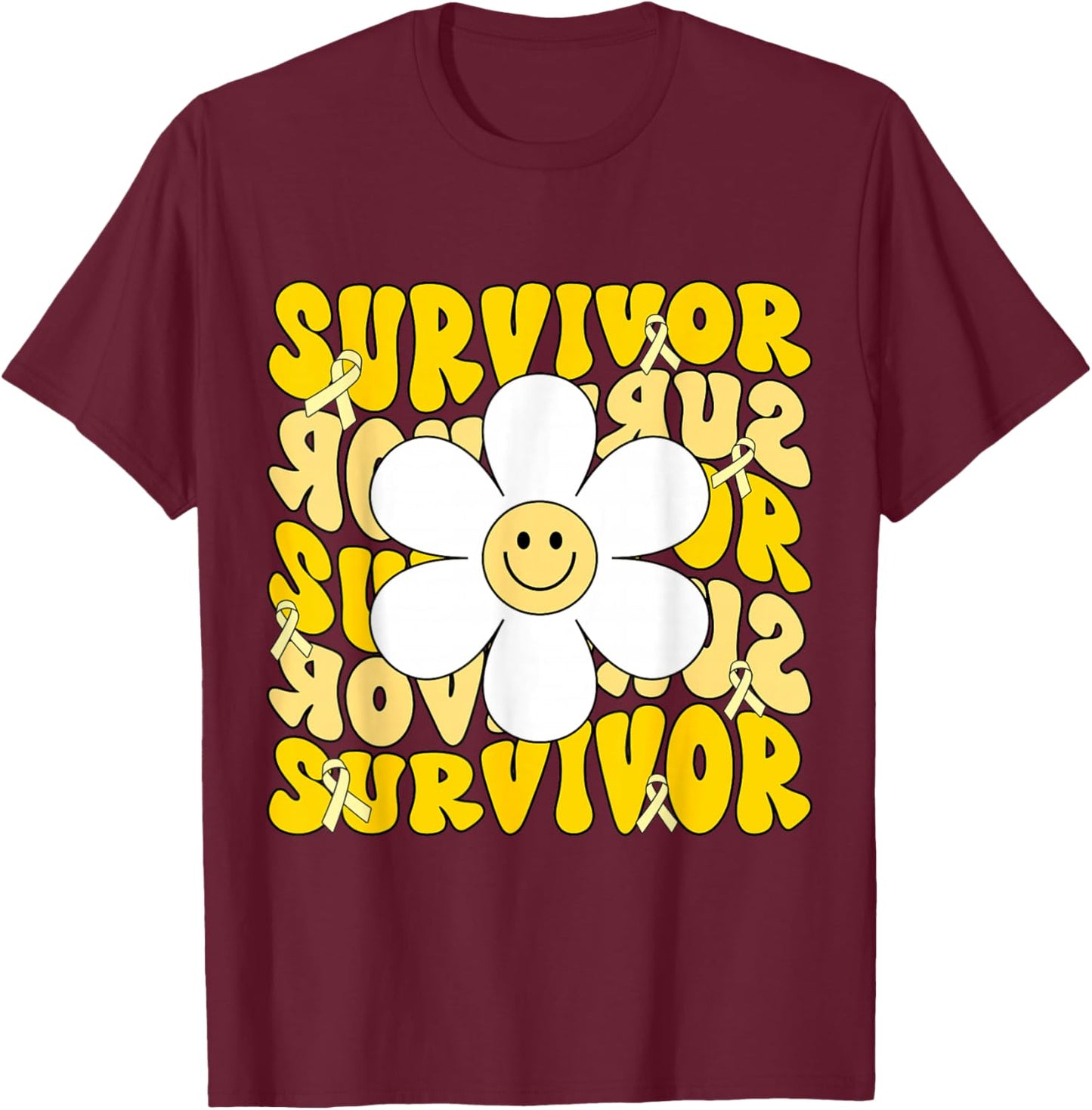 Childhood Cancer Survivor Kids Gold Ribbon Childhood Cancer T-Shirt - T-Shirt | Maroon