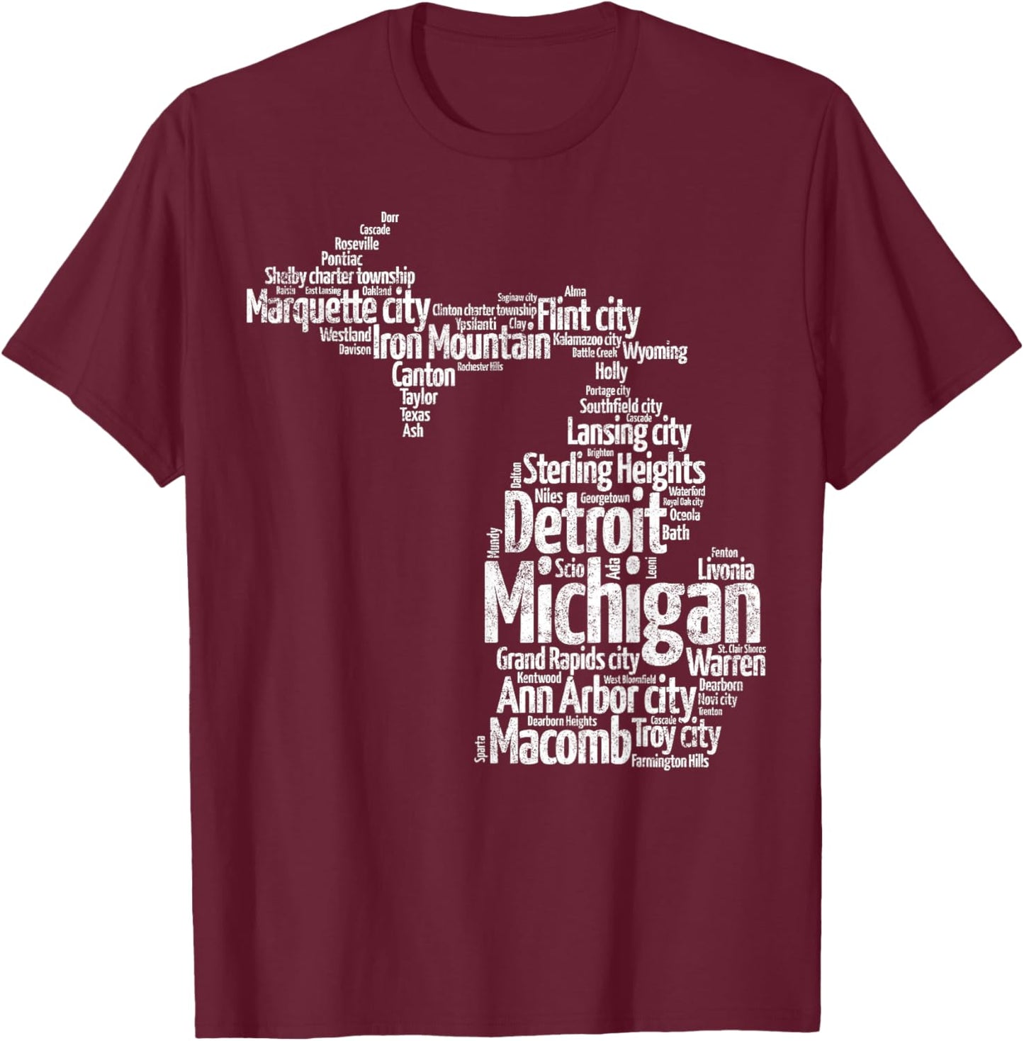 Great Lakes State Map Michigan Vacations Camping Hiking T-Shirt - T-Shirt | Maroon