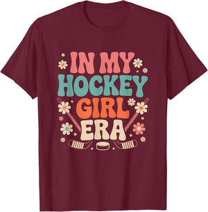 In My Hockey Girls Era Vintage Game Day Groovy Girls Hockey T-Shirt - T-Shirt | Maroon